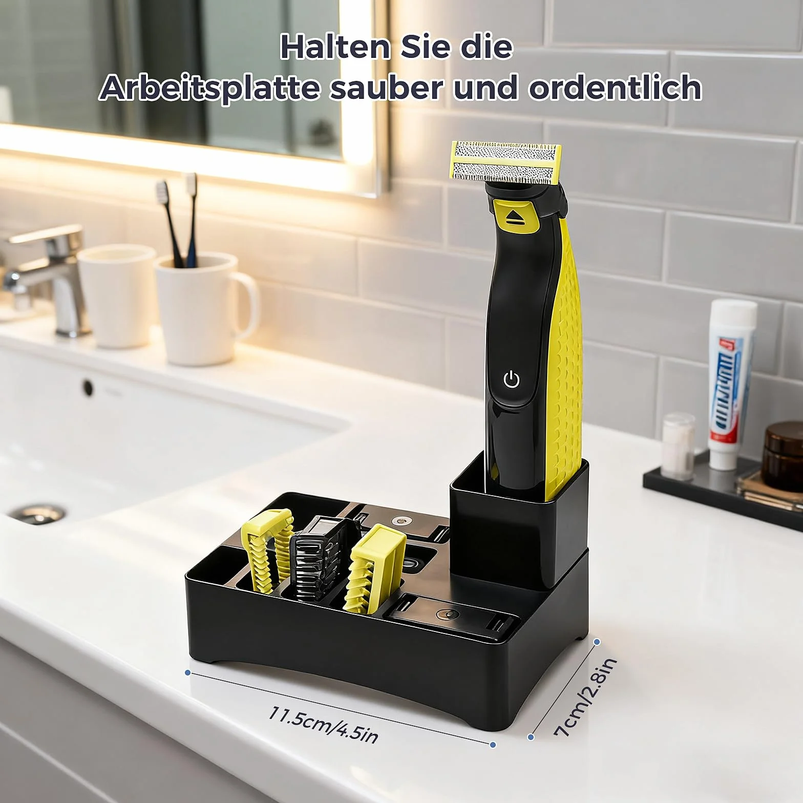 Stojak do golenia Philips Oneblade z 9 przegródkami i otworem odpływowym ---organizer na blat roboczy na golarki, głowice i akcesoria (golarka i akcesoria nie wchodzą w zakres dostawy)