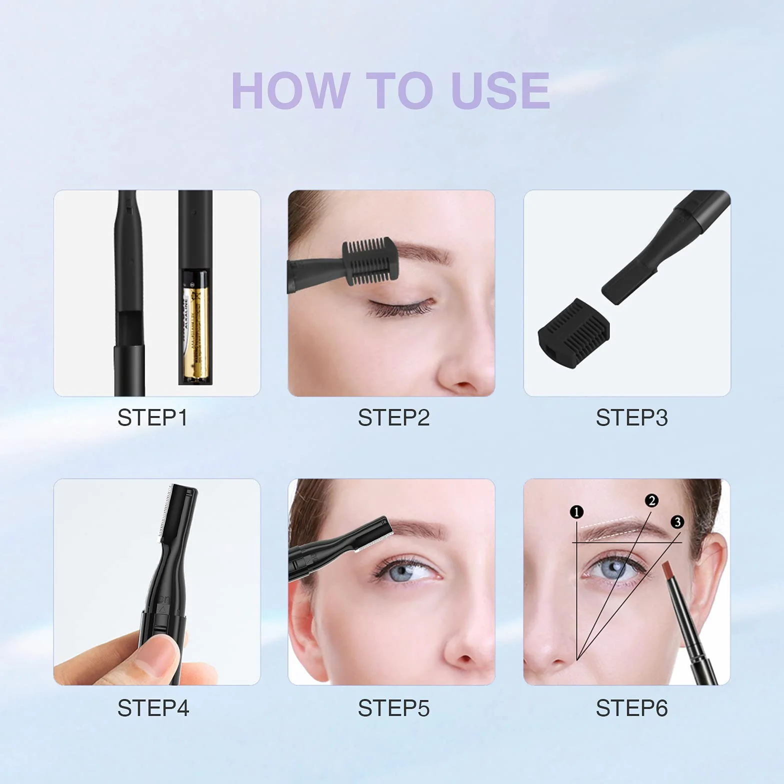 TOUCHBeauty Elektryczny trymer do brwi, przyrząd do usuwania włosów brwi, bezbolesny trymer do włosów na twarzy dla kobiet, przenośna golarka damska AG-815B (czarna)