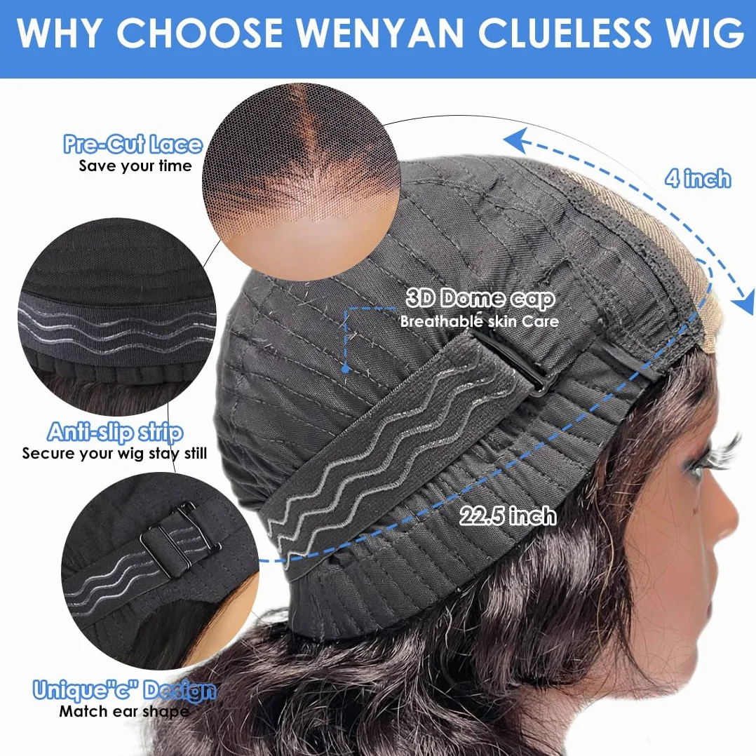 Wear and Go Glueless Wigs Human Hair 4x4 HD Lace Front Pre Cut Body Wave Natural Hairline 180 Density 14 inch
