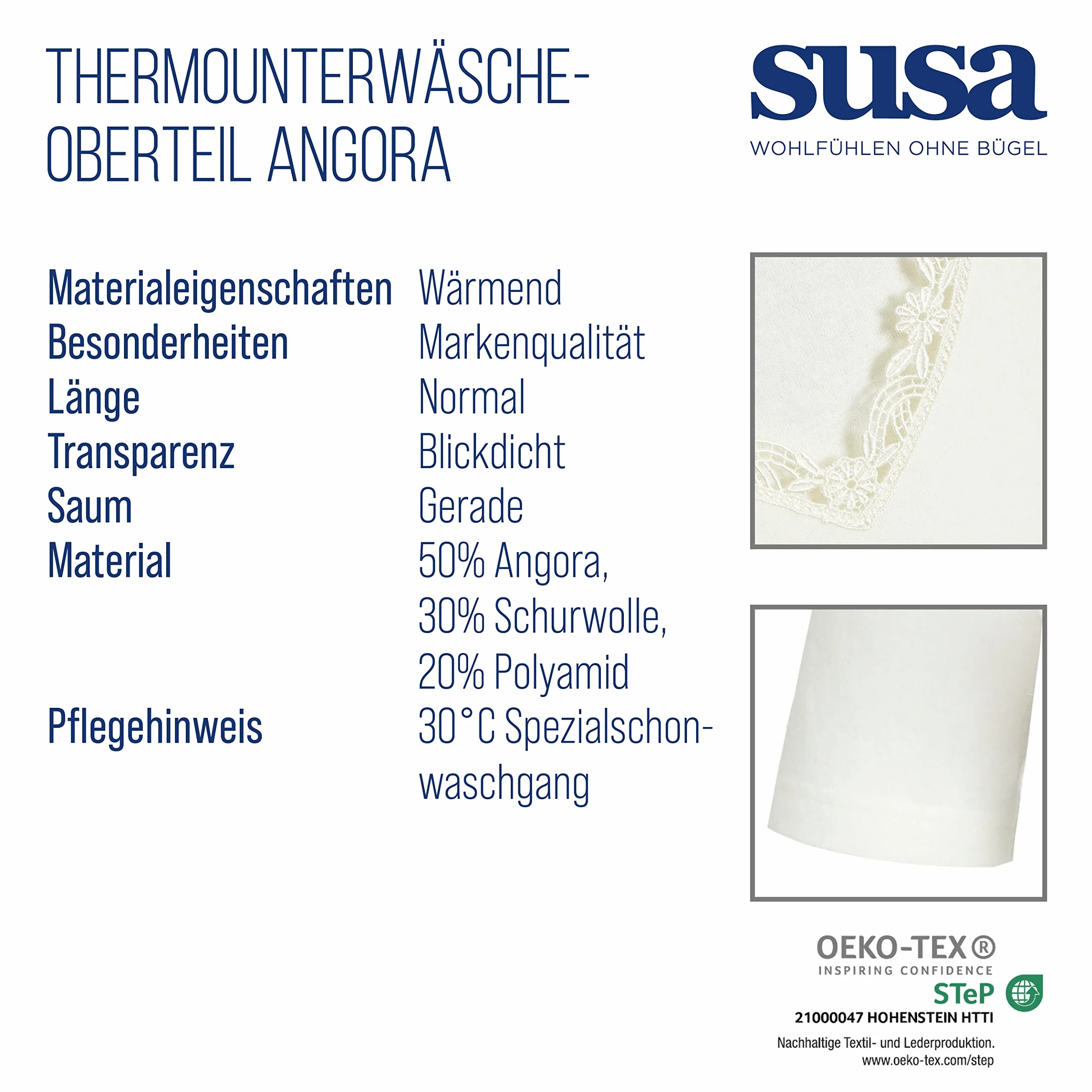 Susa Damska bielizna termiczna - górna część Angora Spenzer s8050920, biały (biel wełniana S115)., XXL