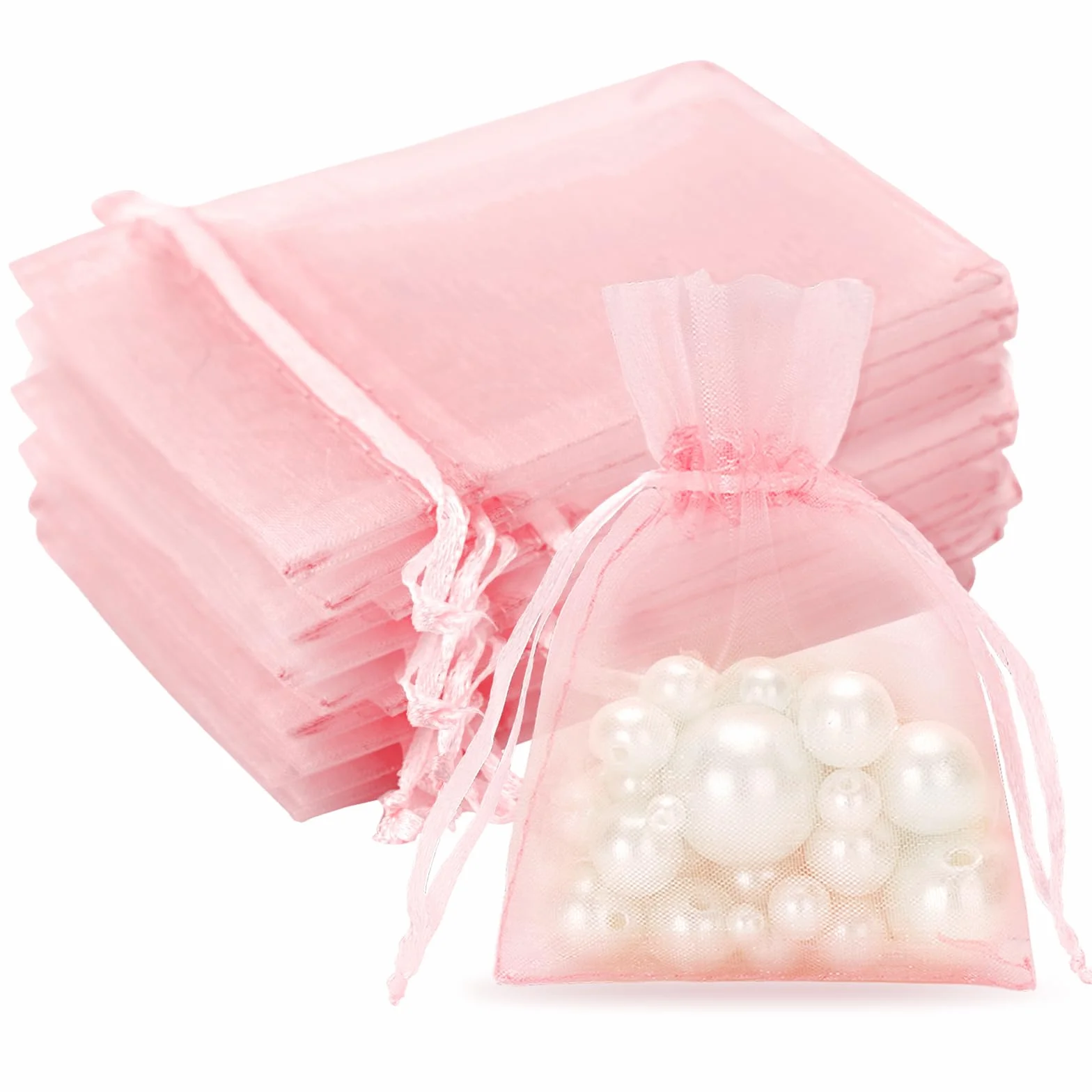 G2PLUS 100 szt. Torebki na prezenty, torby z organzy 7 × 9 cm różowa torba, małe torby na prezenty ślubne biżuteria i słodycze