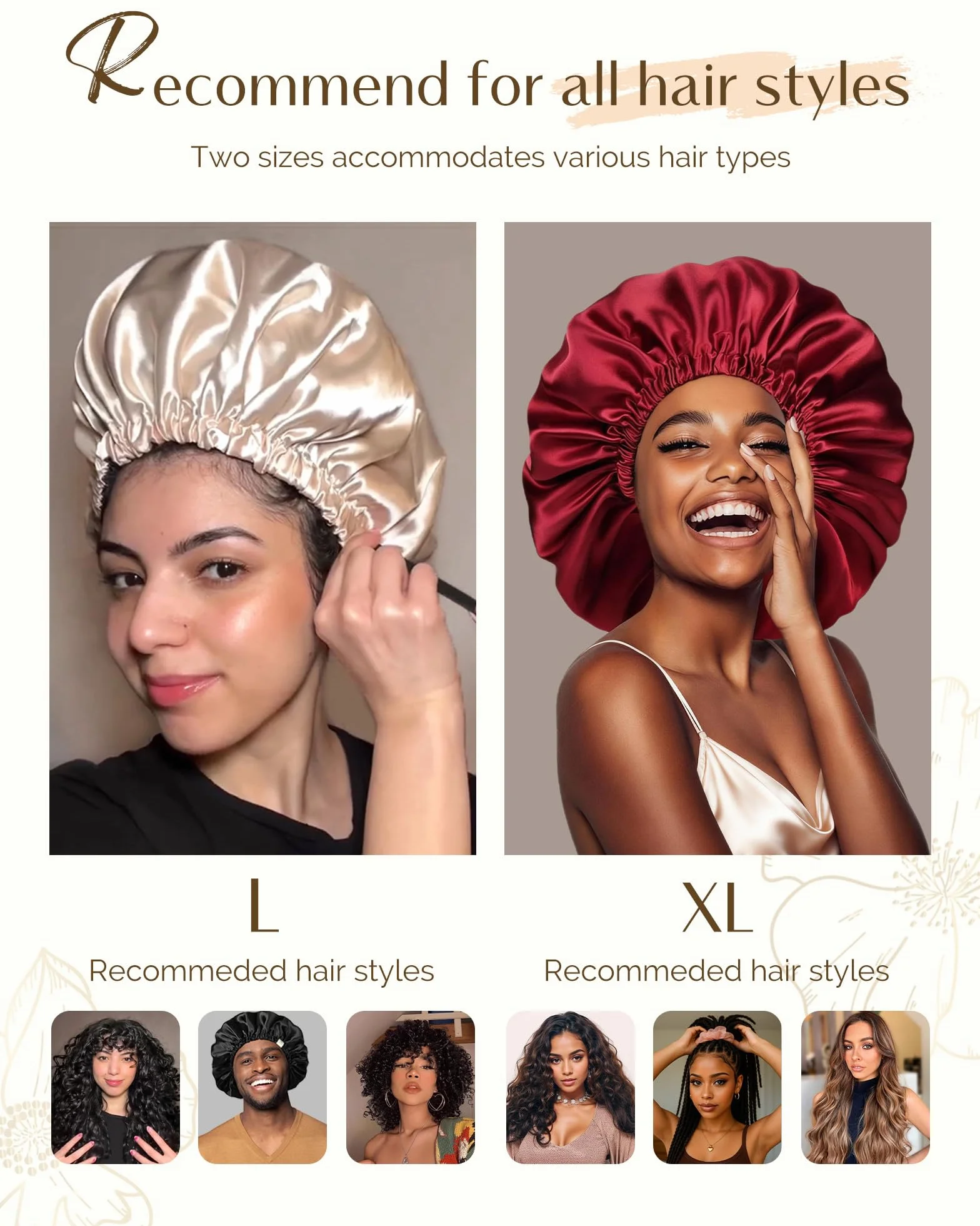 YANIBEST Satin Bonnet for Sleeping, Hair Bonnets for Women and Men, Double Layer Ajustable Silky Bonnet for Curly Braids Hair