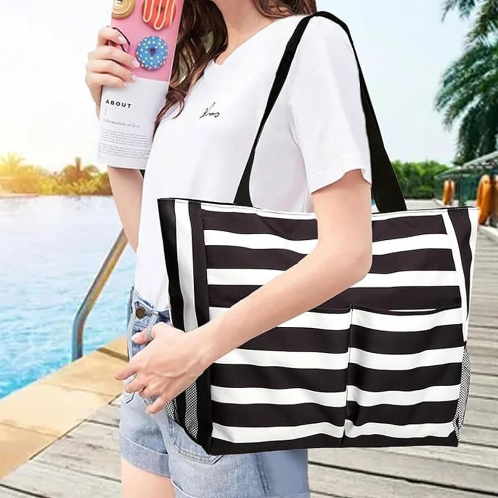 Damska torba plażowa 43 x 38 x 15 cm duża wodoodporna duża torba plażowa z zamkiem błyskawicznym torby plażowe z wieloma kieszeniami damskie torby plażowe na plażę do podróży na plażę, basen