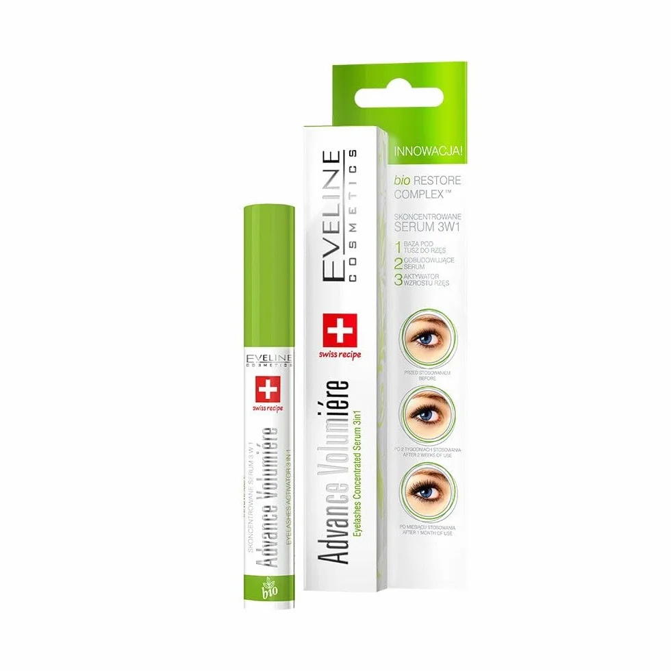 Eveline Cosmetics Skoncentrowane Serum do Rzęs Advance Volumiere | 10ml | Wzmacniająca i Zagęszczająca Odżywka do Długich Rzęs | Innowacyjna Formuła z Kwasem Hialuronowym