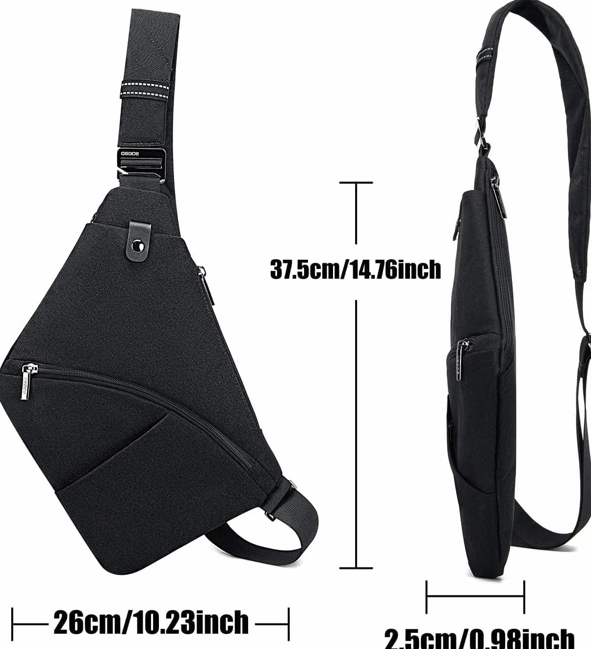 OSOCE Męska torba na klatkę piersiową, antykradzieżowa torba na ramię, torba crossbody, wodoodporne torby, pokrowiec na rower, wędrówki, podróż dla mężczyzn i kobiet, 2.0 Czarny, L,