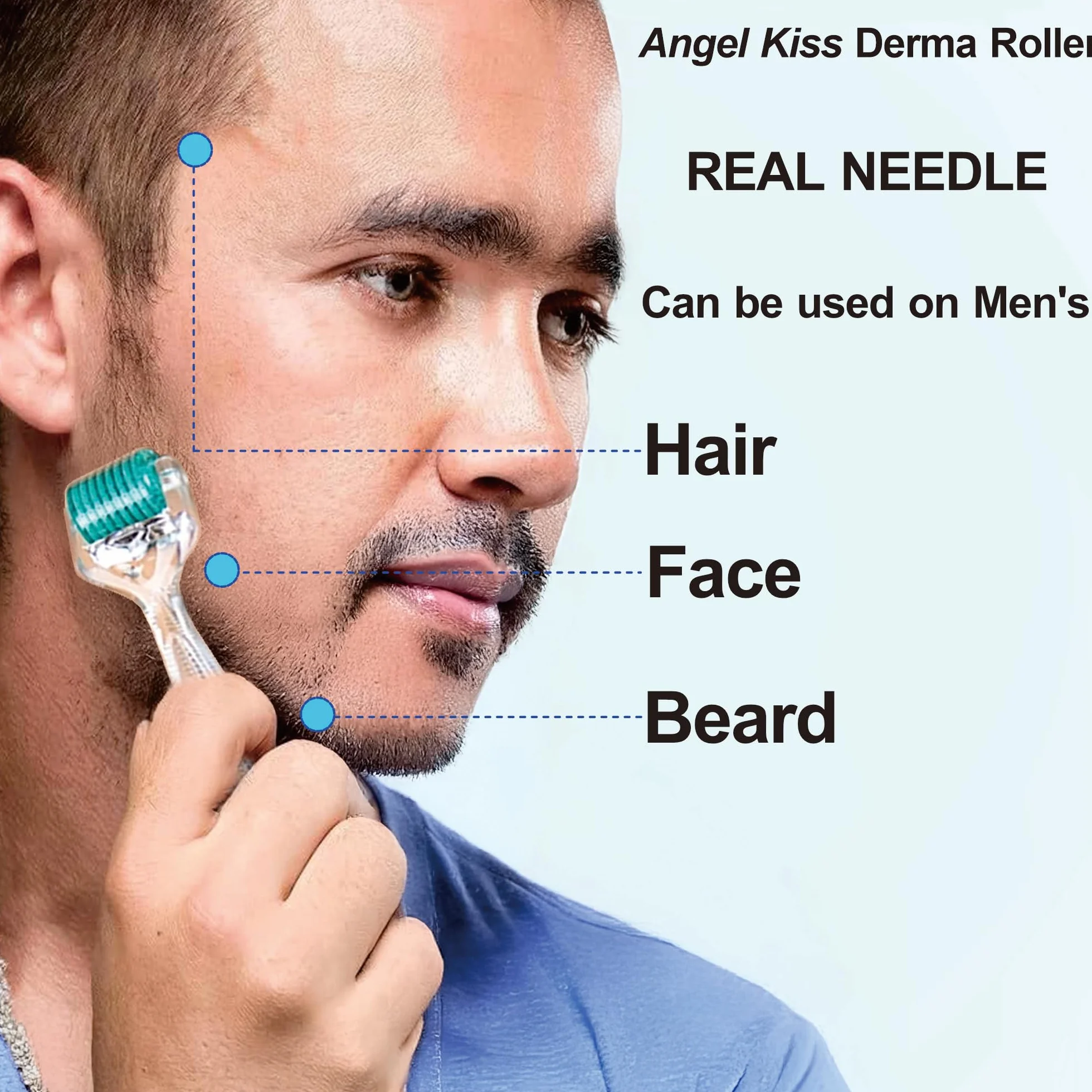 Angel Kiss Derma Roller 1,0 mm, prawdziwe igły - 192 pojedyncze igły ze stali nierdzewnej, wałek do mikroneedlingu do twarzy, ciała, brody, skóry włosowej i pielęgnacji skóry