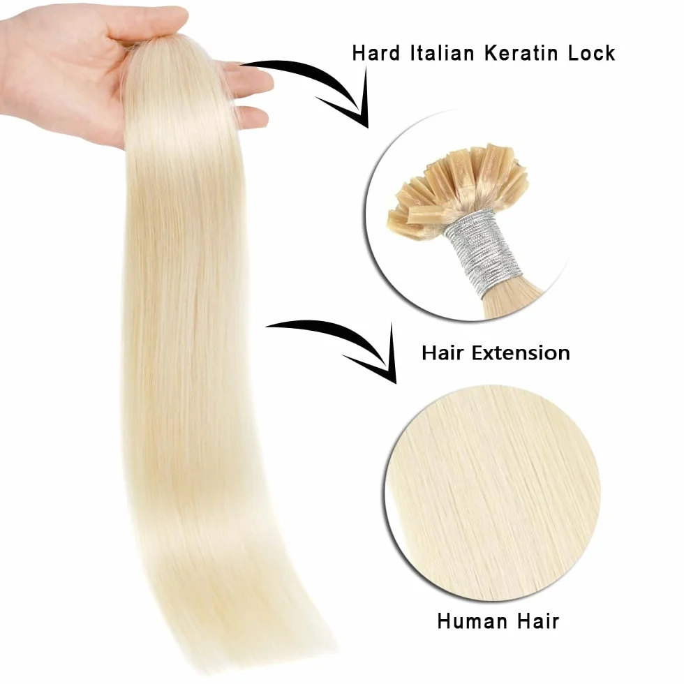 Przedłużanie Włosów Keratyna Remy 40 cm U Tip Human Hair Extensions Pre Bonded 50g #60 Platynowy Blond