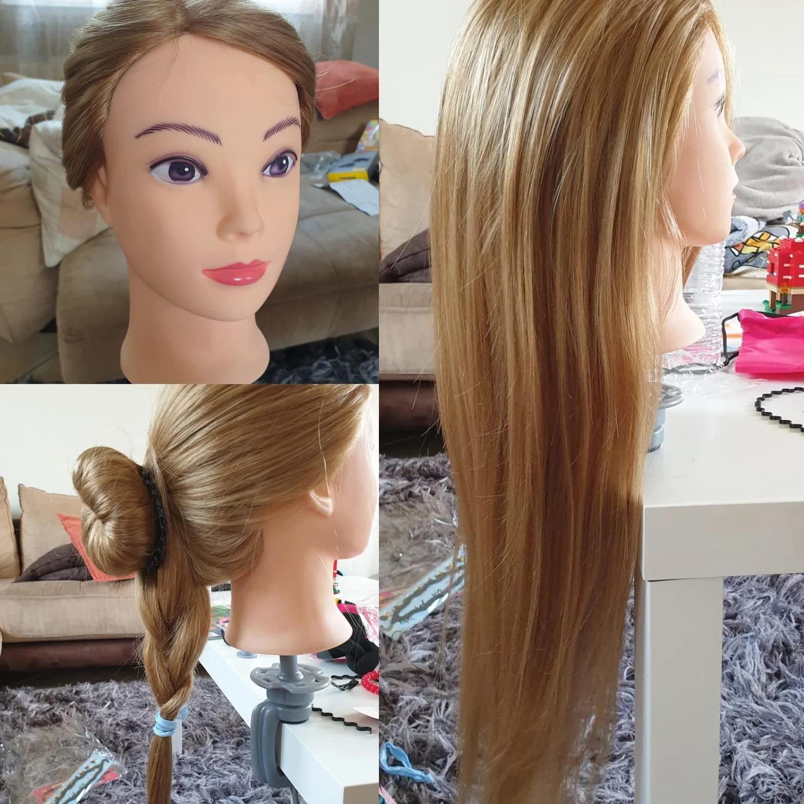 Brand Głowa manekina fryzjerska. 71 cm, 80% naturalnych włosów, lalka treningowa do stylizacji włosów nr 27, głowa do ćwiczeń czesania z uchwytem stołowym, odpowiednia do przedłużania włosów