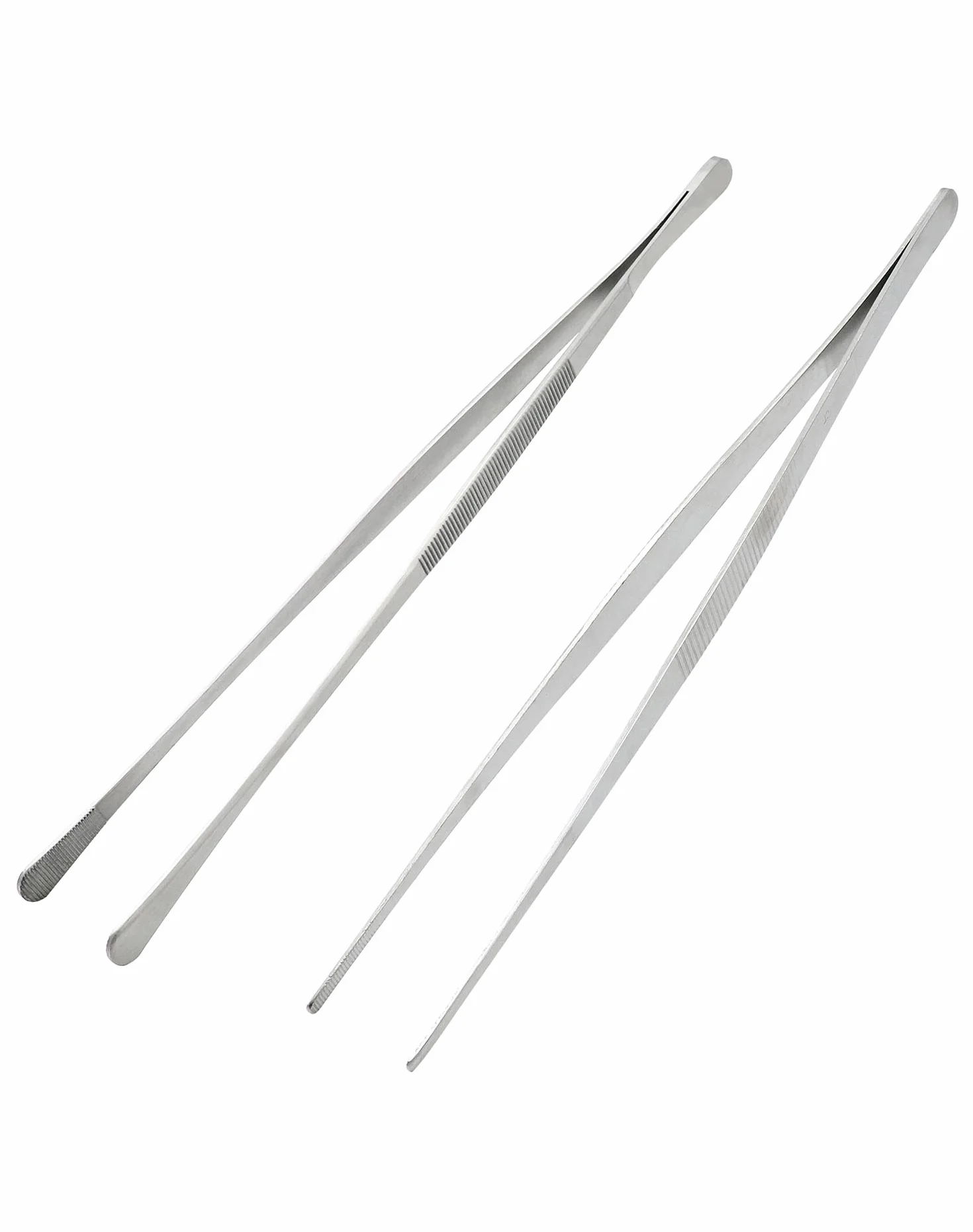 QWORK® 2 sztuki długich pęsety ze stali nierdzewnej, okrągłe i spiczaste, pęseta do grilla, pęseta do gotowania, 30 cm