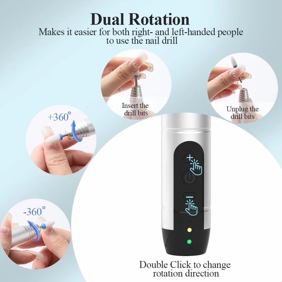 TOUCHBeauty AG-2236 akumulatorowa elektryczna wiertarka do paznokci, zestaw pilników akrylowych, narzędzia do pedicure i manicure, polerowania i usuwania zrogowacenia