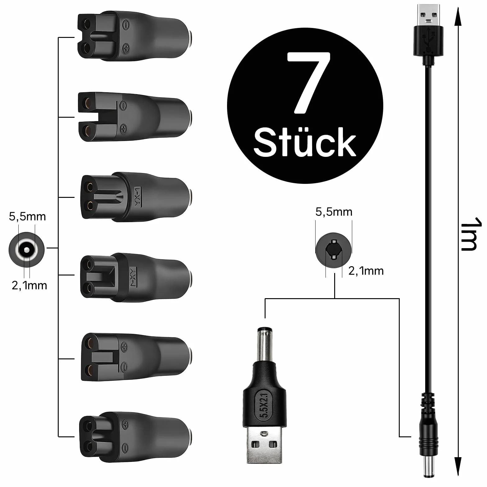 Powice 7 sztuk ładowarek do golarki 5 V, kabel sieciowy, adapter USB, zestaw do wymiany kabli ładowania, przyrządy kosmetyczne, elektryczne fryzjerów, oczyszczacze