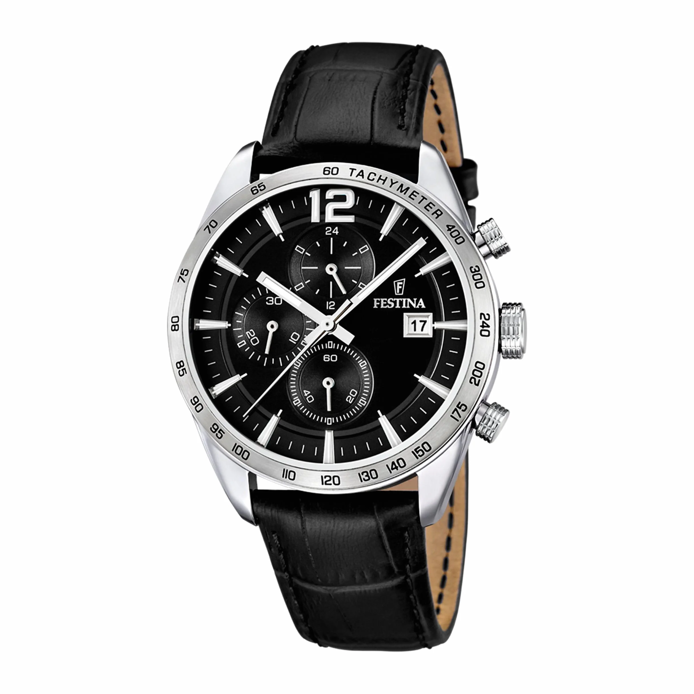 Festina Męski analogowy zegarek kwarcowy ze skóry 32003026, czarny i srebrny, Rozmiar uniwersalny, Klasyczny sportowy