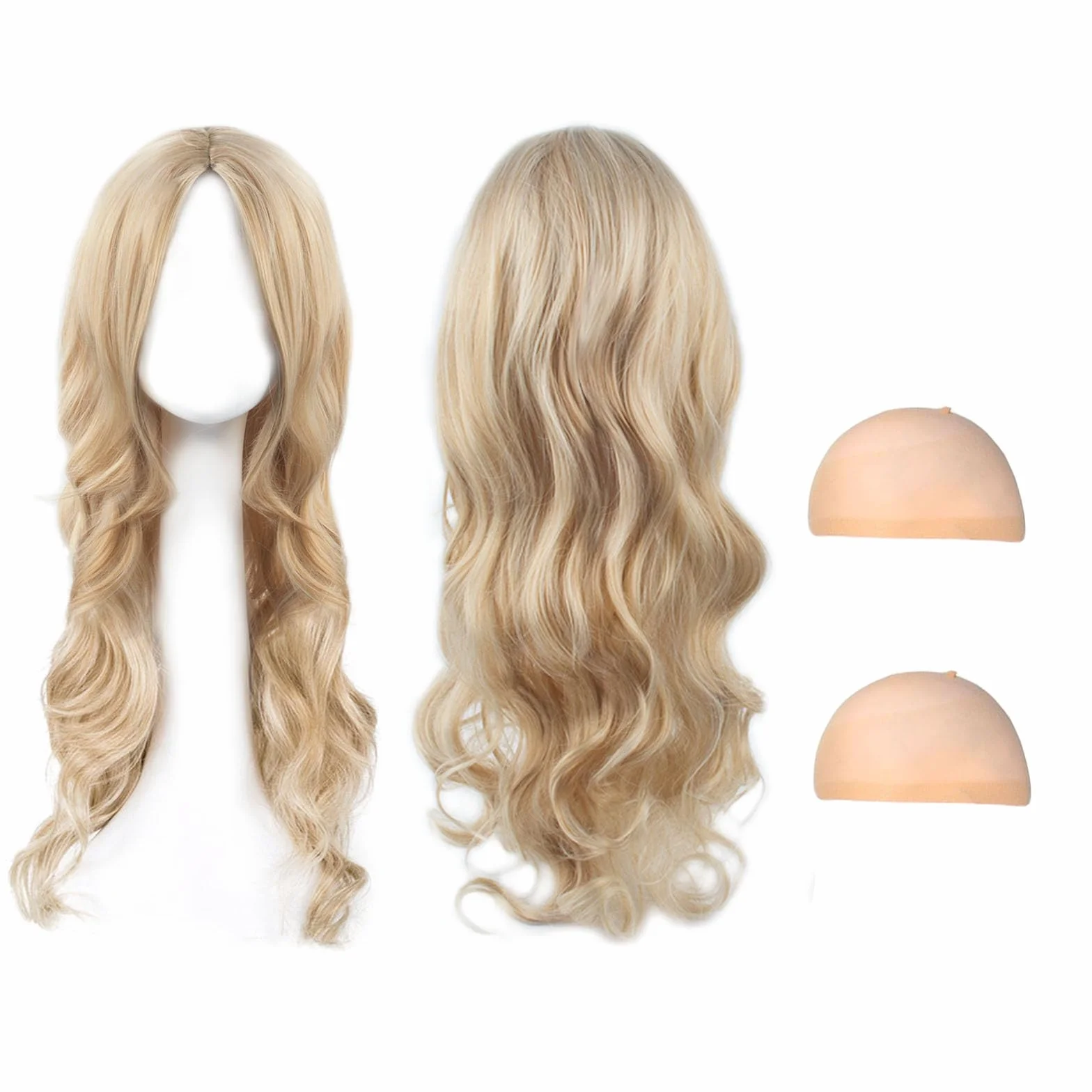 AYNKH Złota Fala Długa Peruka, Kędzierzawy 69 cm Fantazyjna Sukienka Glamour Pełna Fala Włosy Alternatywne Do Kostium Cosplay i Impreza