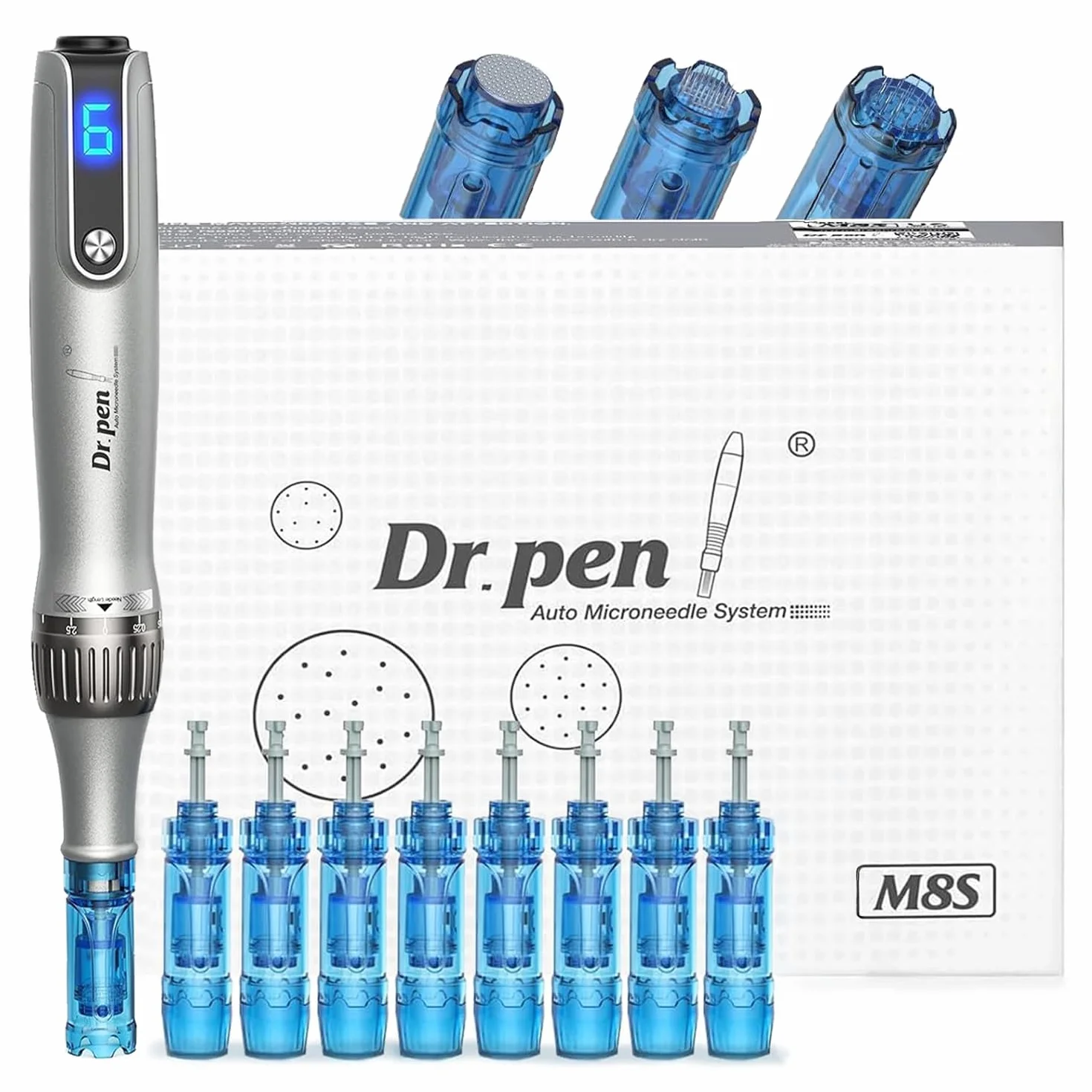 Dr.pen Ultima M8S Microneedling Pen - Profesjonalne Derma pen do Twarzy, Ciała, Brody i Wzrostu Włosów, Idealny Prezent do Samopieki dla Kobiet i Mężczyzn, z 9 Kartridżami i Etui do Przechowywania