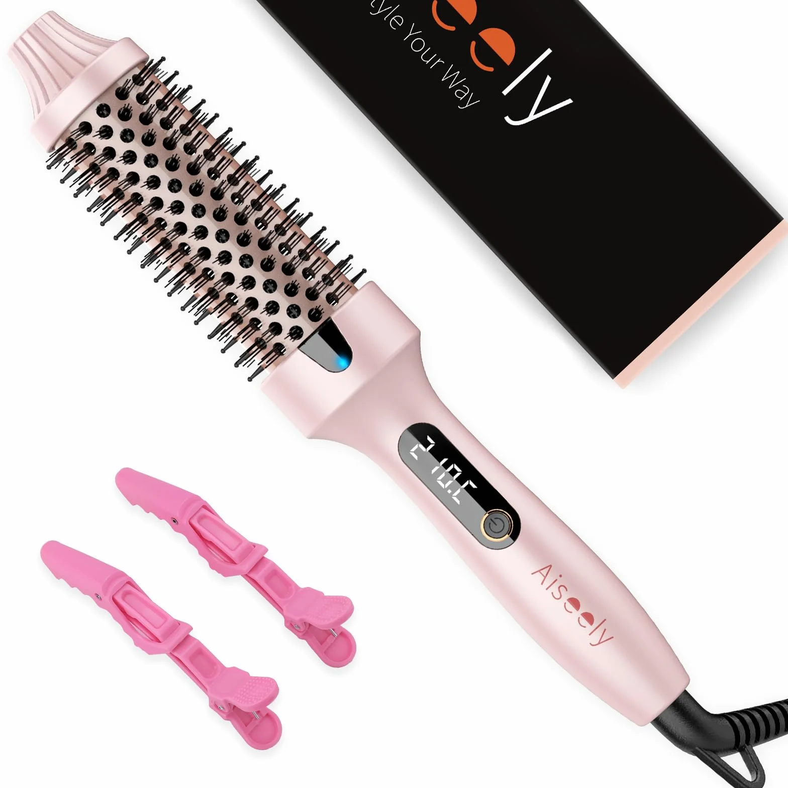 AISEELY Thermal Brush 38 mm, Lonic 3 w 1 szczotka grzewcza, 160-220°C, z podgrzewanym grzebieniem, szczotka do wygładzania włosów, szczotka termiczna, objętość i luźne klamry