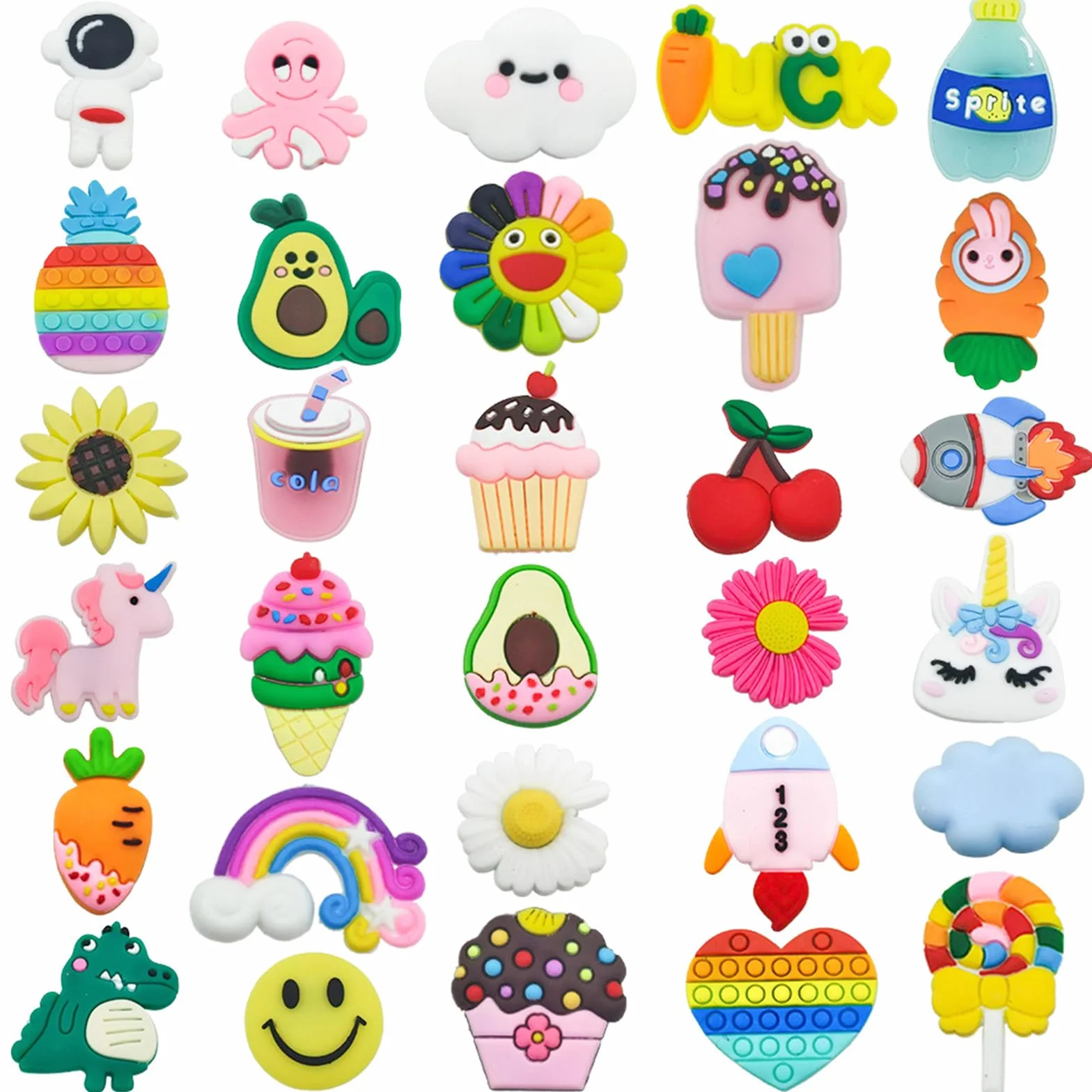 30 sztuk zawieszek do butów, przypinki do Crocs, zawieszki do butów, akcesoria dla dziewcząt, chłopców, bransoletki, dekoracje imprezowe, prezenty urodzinowe, one size, ABS, Bez kamieni
