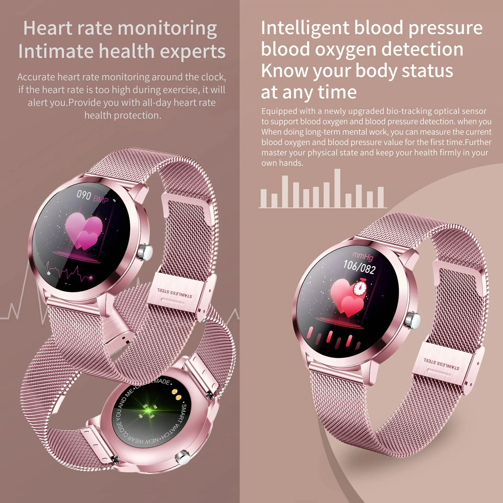 Damski smartwatch, IP68 wodoodporny sportowy smartwatch, 1,1 cala dotykowy pełna kalorii, SpO2, Menstrual Record, Krokomierz Inteligentna bransoletka aktywności z iOS Android