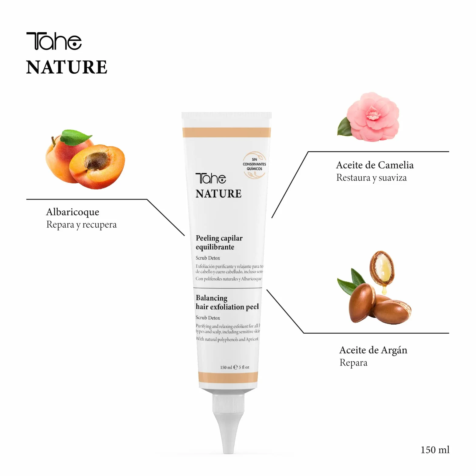 Tahe Nature Peeling wyważająca kapilara z oczyszczającym działaniem złuszczającym do wszystkich rodzajów włosów, 150 ml