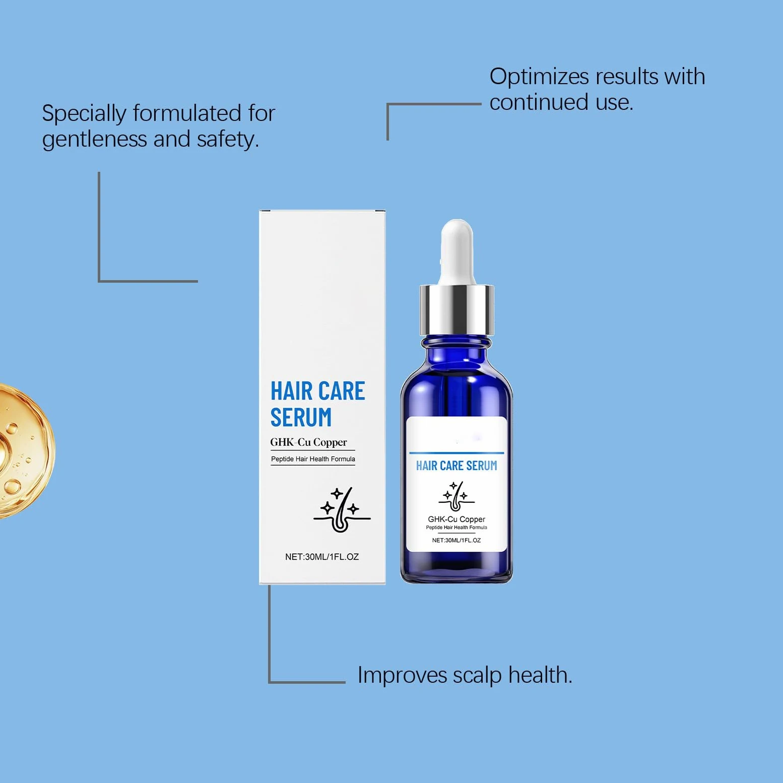 Ghk-Cu serum do włosów z peptydu miedzianego Ghk-Cu, serum do włosów suchych, zniszczonych włosów, wzmacnia i pogrubia włosy, wspomaga nawilżenie w przypadku suchej skóry głowy, nie natłuszcza. (3 szt