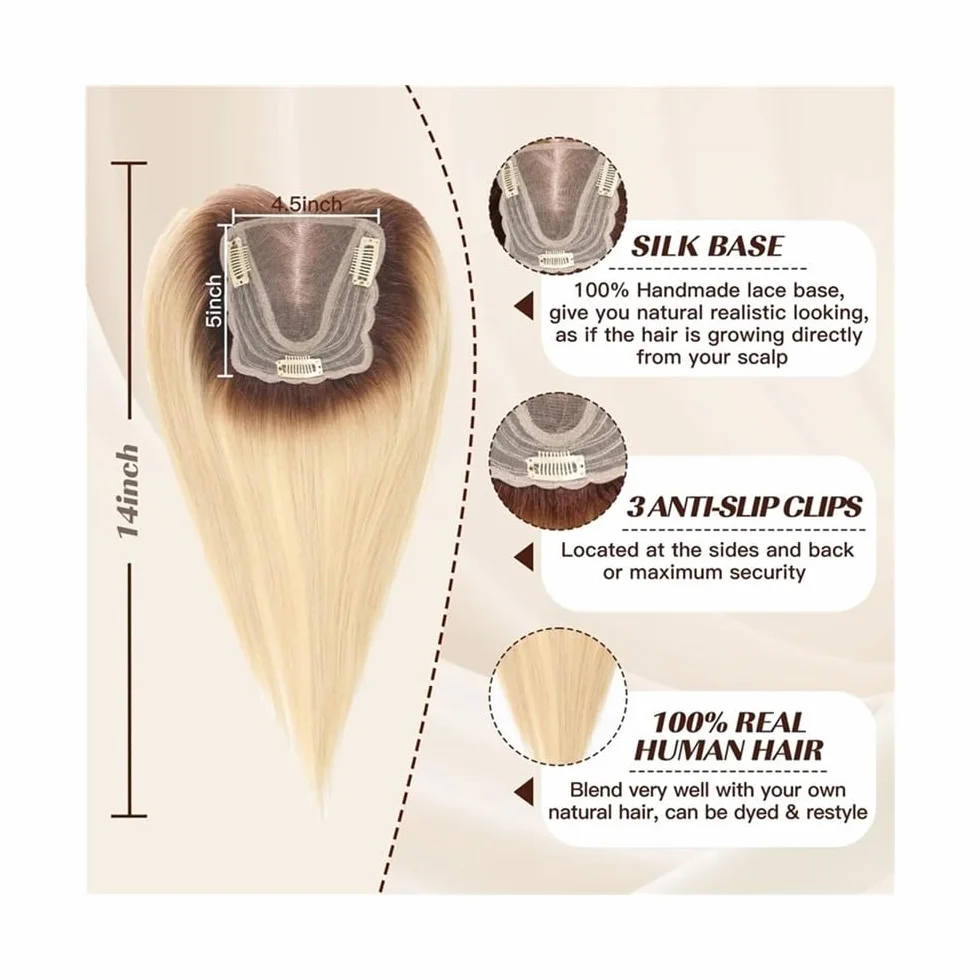 Nakładki z prawdziwych włosów z grzywką szwajcarska koronka 14 cali Ombre Blonde Mix Brown