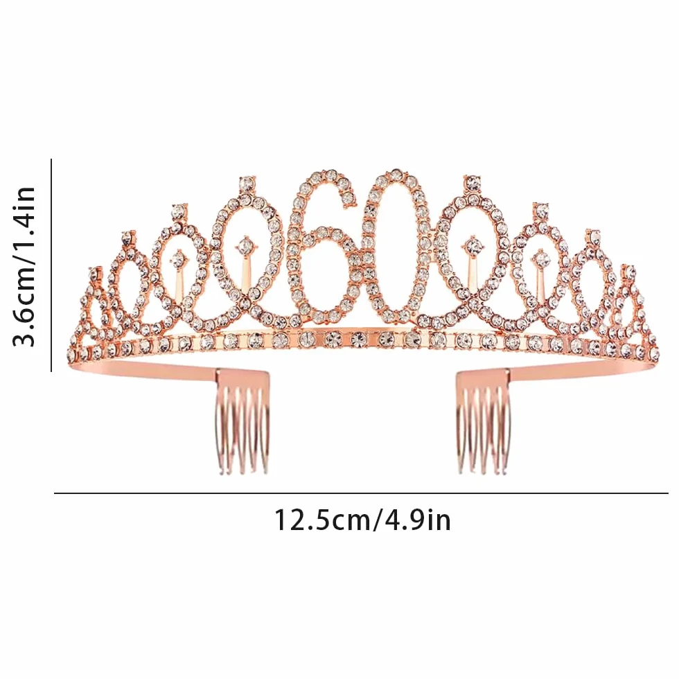 Tiara i korona na 60. urodziny dla dziewczynek, na urodziny, królowa różowe złoto, diadem księżniczki, tiara ze strasu, opaski na czoło z grzebieniami, tiary ślubne na wesele, studniówkę, wesele