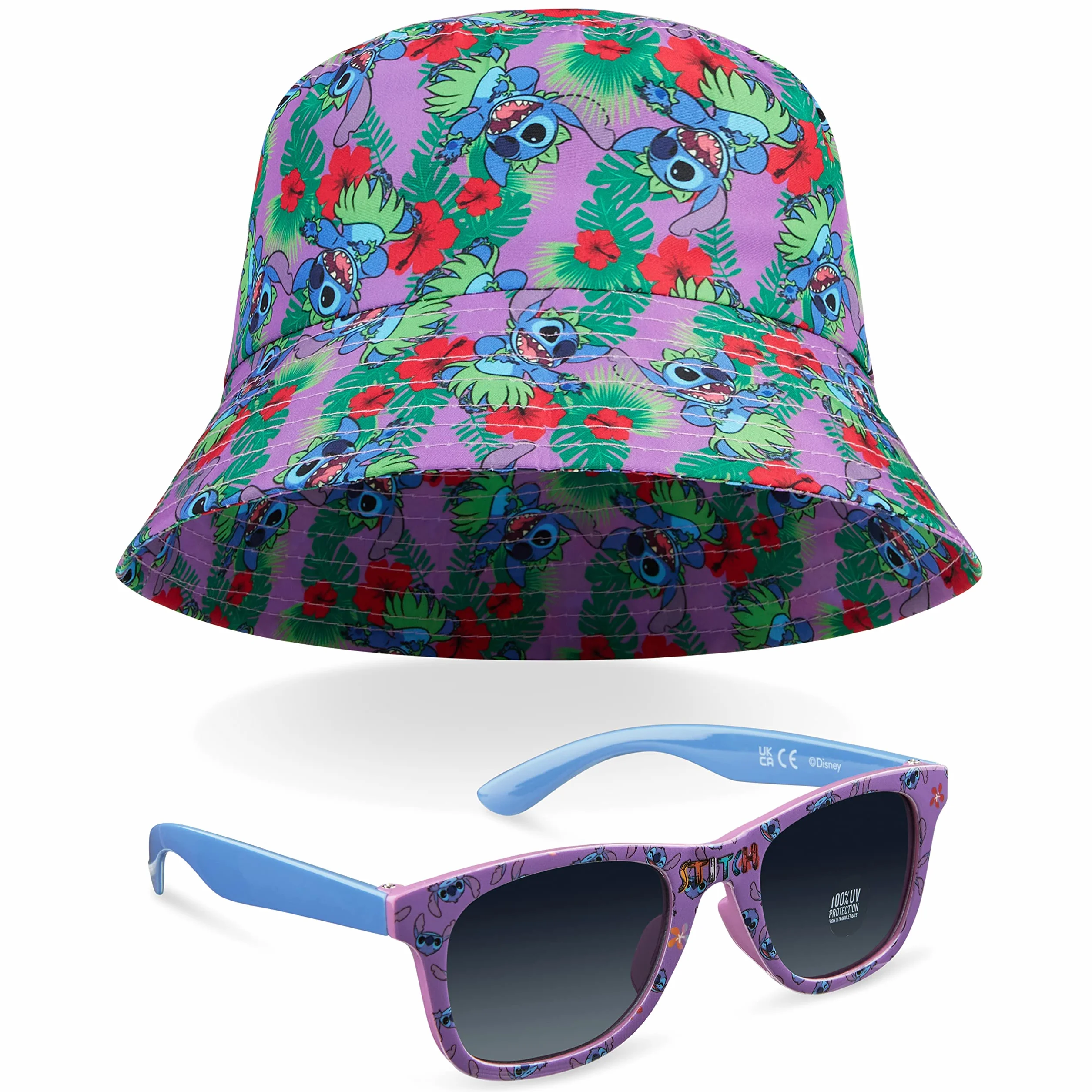 Disney Stitch Okulary Przeciwsłoneczne i Kapelusz Letni Zestaw Akcesoriów dla Dziewczynek Lekki, Oddychający Kapelusz Przeciwsłoneczny w Jednym Rozmiarze 100% Ochrona Przed Promieniowaniem UV Dziecięce Okulary Przeciwsłoneczne Podróże Wakacyjne Prezenty S