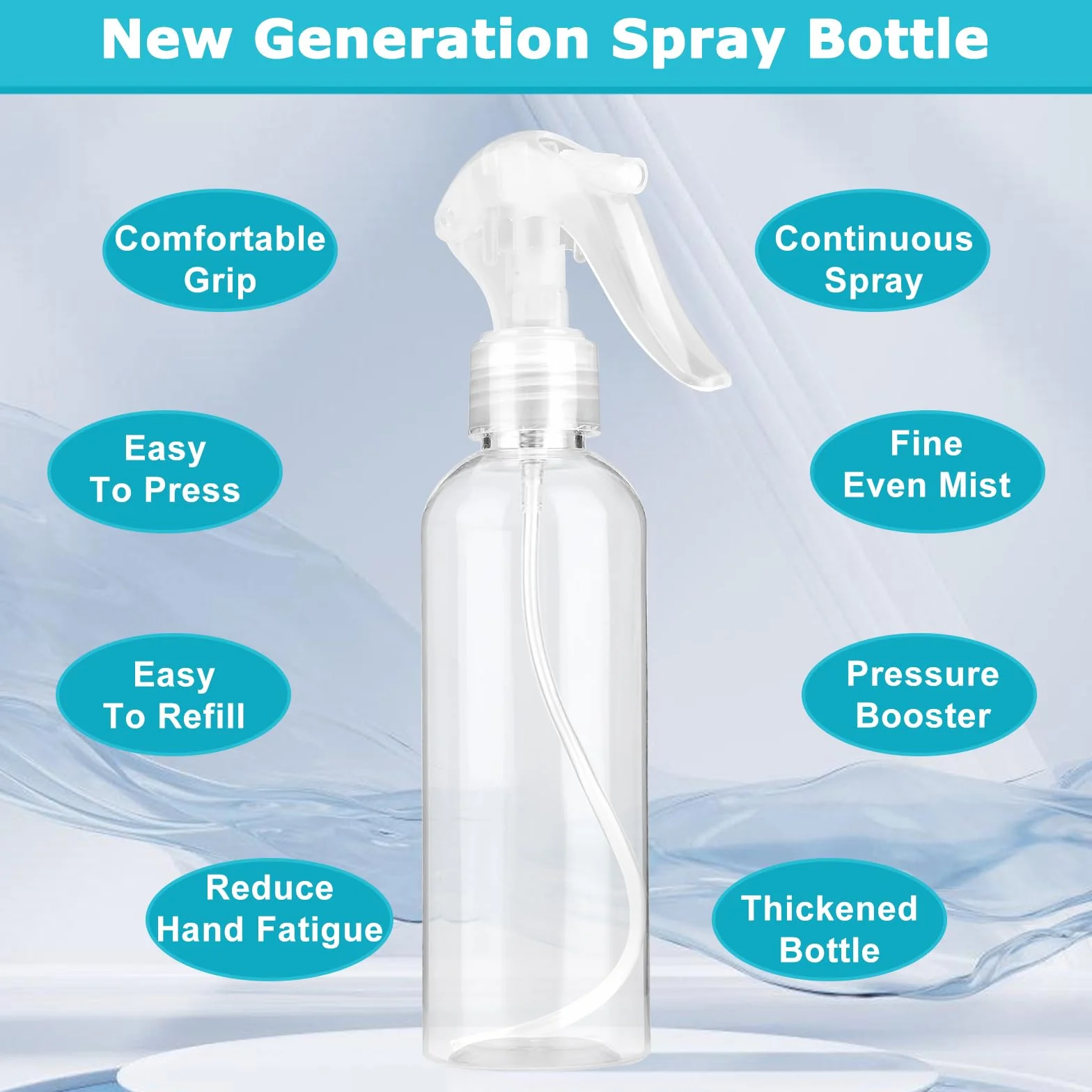 Butelka z rozpylaczem Fine Mist Spray 200 ml, 24 etykietki i 2 lejki, PET, czyszczenie domu, ogrodu, fryzjera, roślin, kwiatów