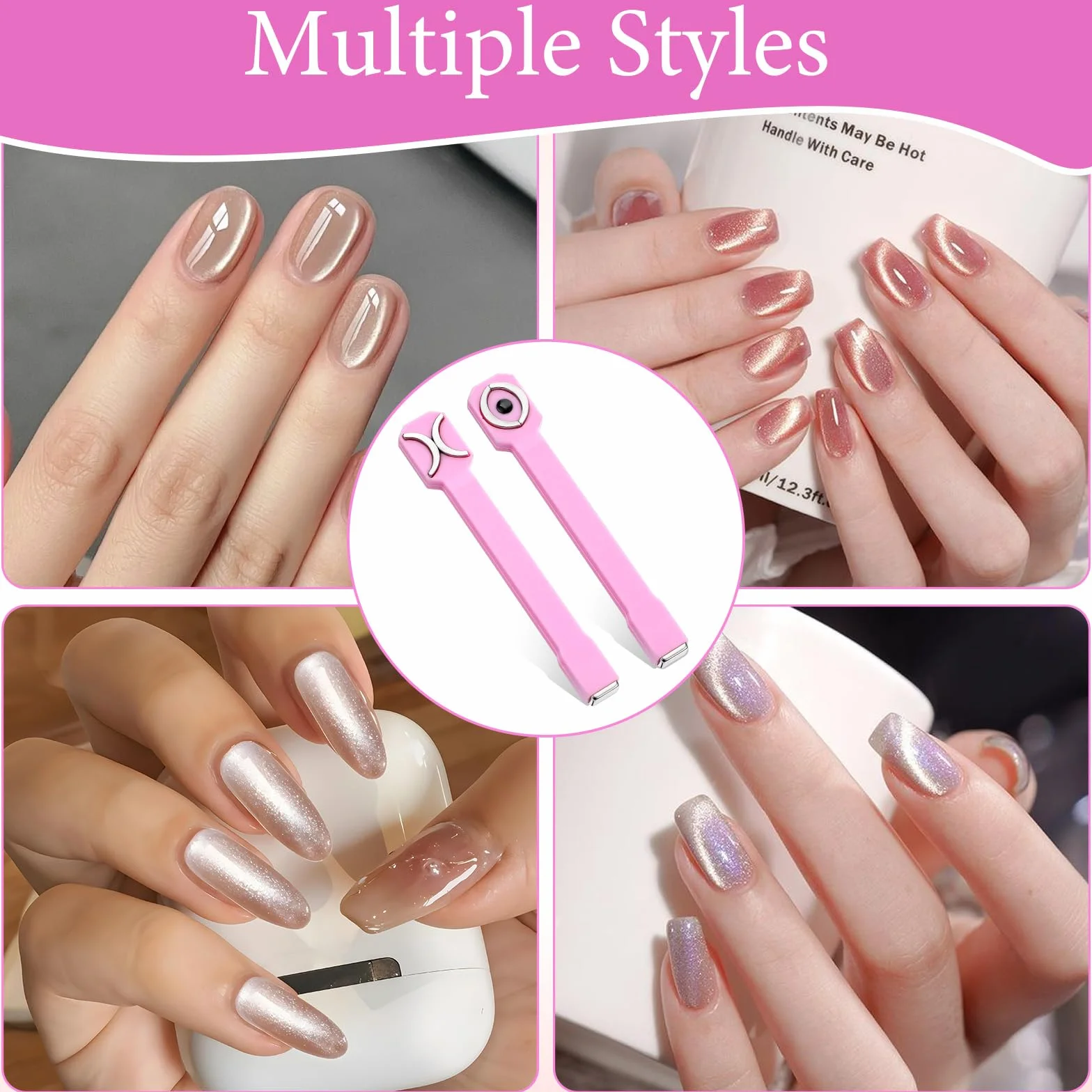 2 częściowe narzędzie magnetyczne do paznokci 3 w 1, 3D Nail Art Cat Eye Gel Nail Polish Magnet, Wielofunkcyjne narzędzie do projektowania paznokci do domu, DIY, salonu paznokci