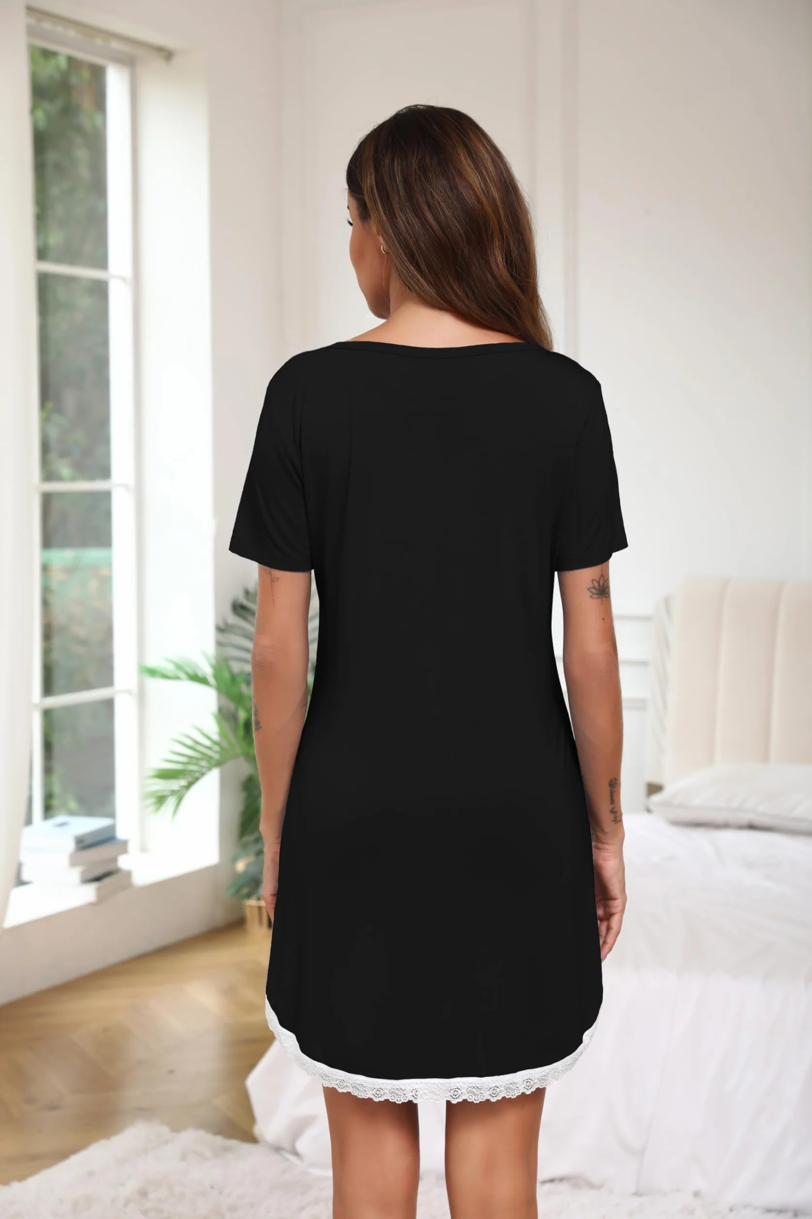 Vlazom Damska koszula nocna, dekolt w serek, seksowna koszulka nocna, krótki rękaw, miękka bielizna nocna, koszula nocna do karmienia, S-XXL
