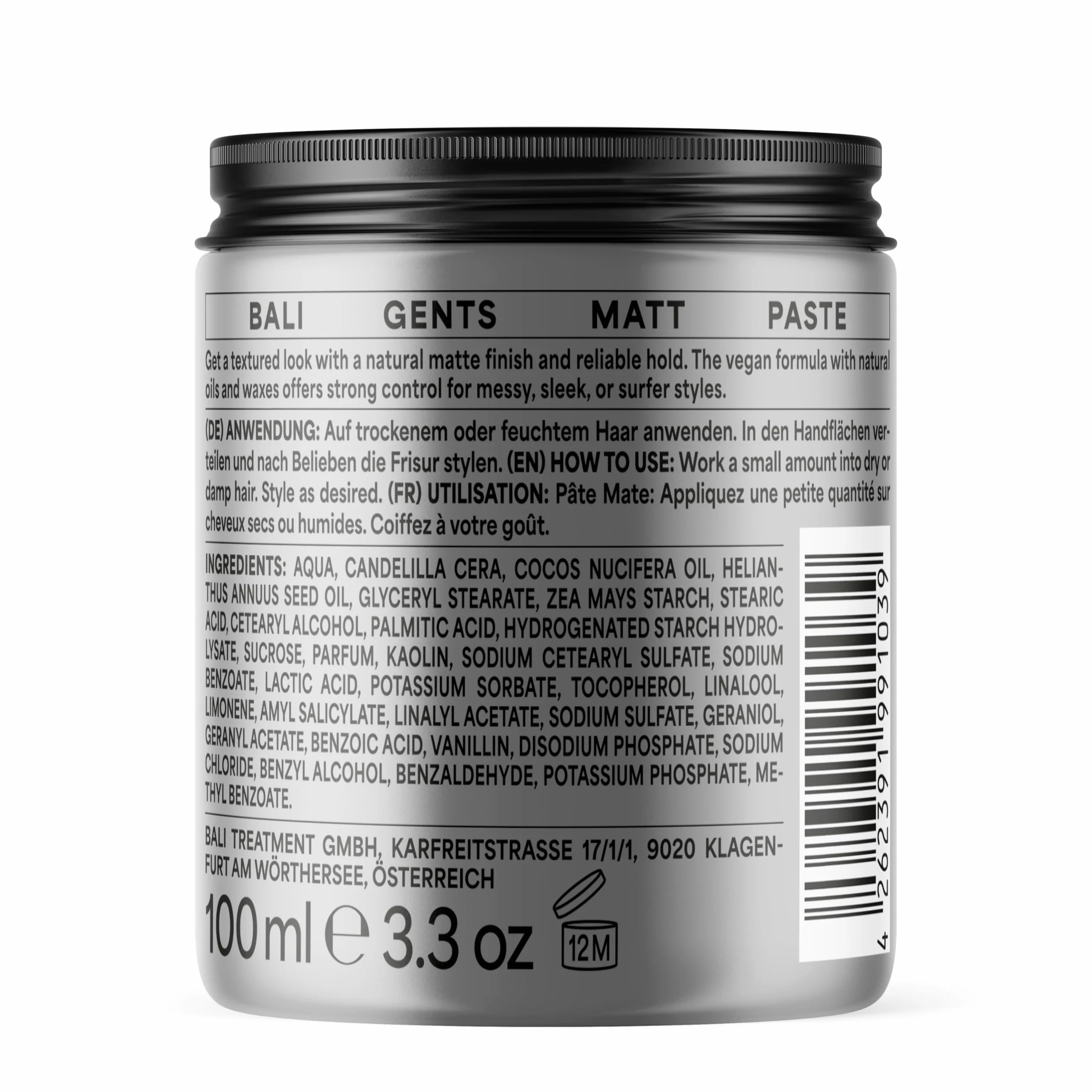 BALI GENTS Matt Pasta – krem do stylizacji włosów z woskiem kokosowym i Candelilla – 100 ml