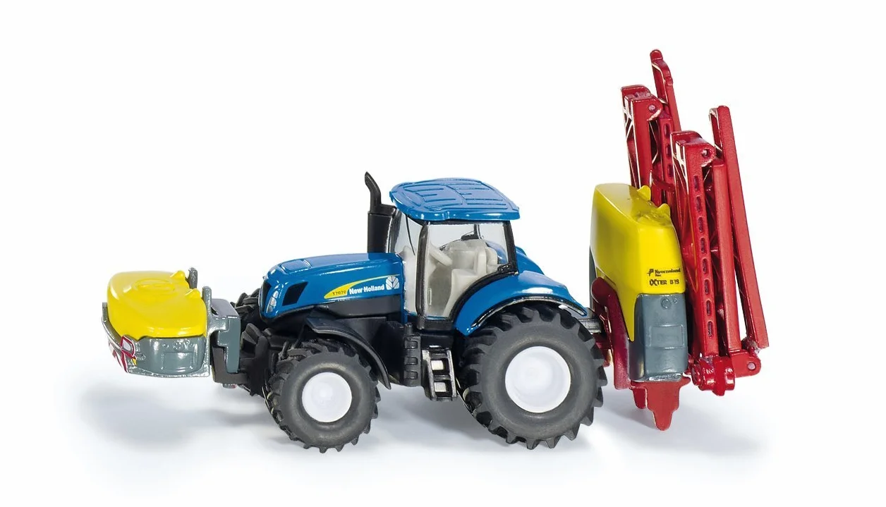 Siku 1799, New Holland Traktor z opryskiwaczem Kverneland, 1:87, Metal/Tworzywo sztuczne, Niebieski, Ze składanym stelażem