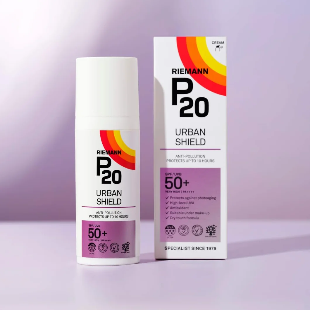 Urban Shield P20 Filtr przeciwsłoneczny SPF 50+, ochrona UVA/UVB, antyoksydant witamina C+E, wodoodporny