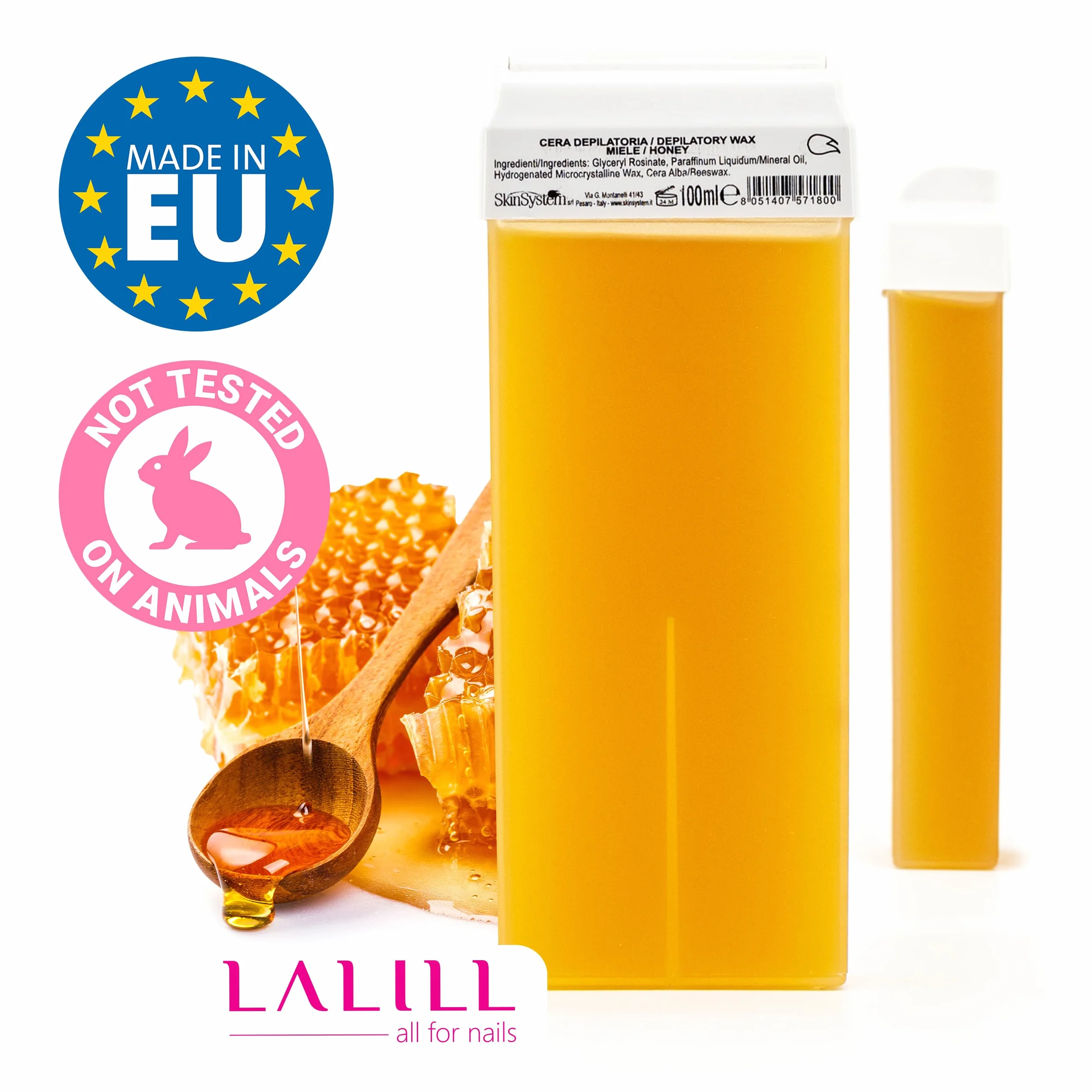 LALILL Zestaw do depilacji woskiem 100 sztuk pasków wkłady 100 ml x 6 podgrzewacz