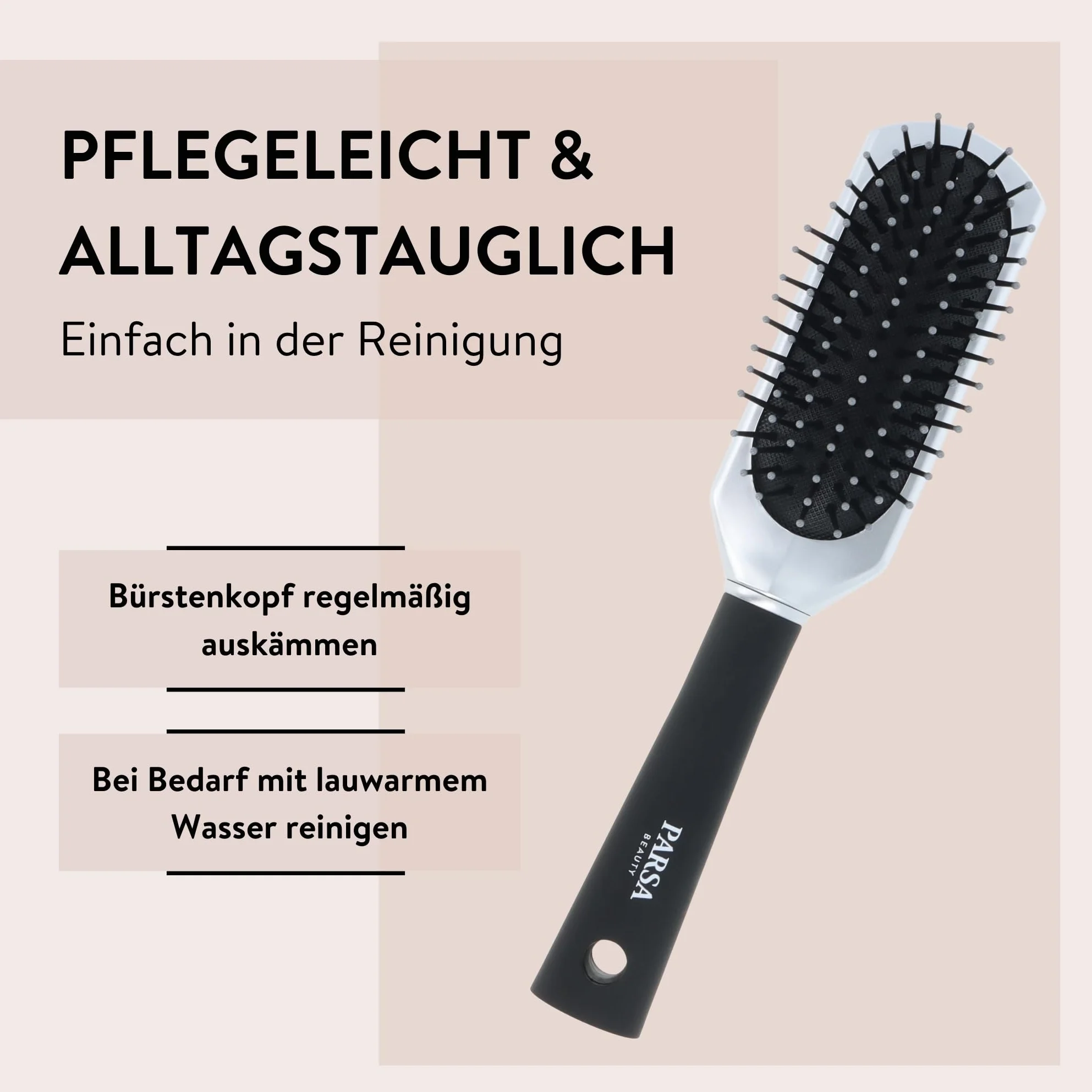Parsa Beauty srebrna szczotka do włosów z zaokrąglonymi plastikowymi końcówkami do stylizacji na co dzień