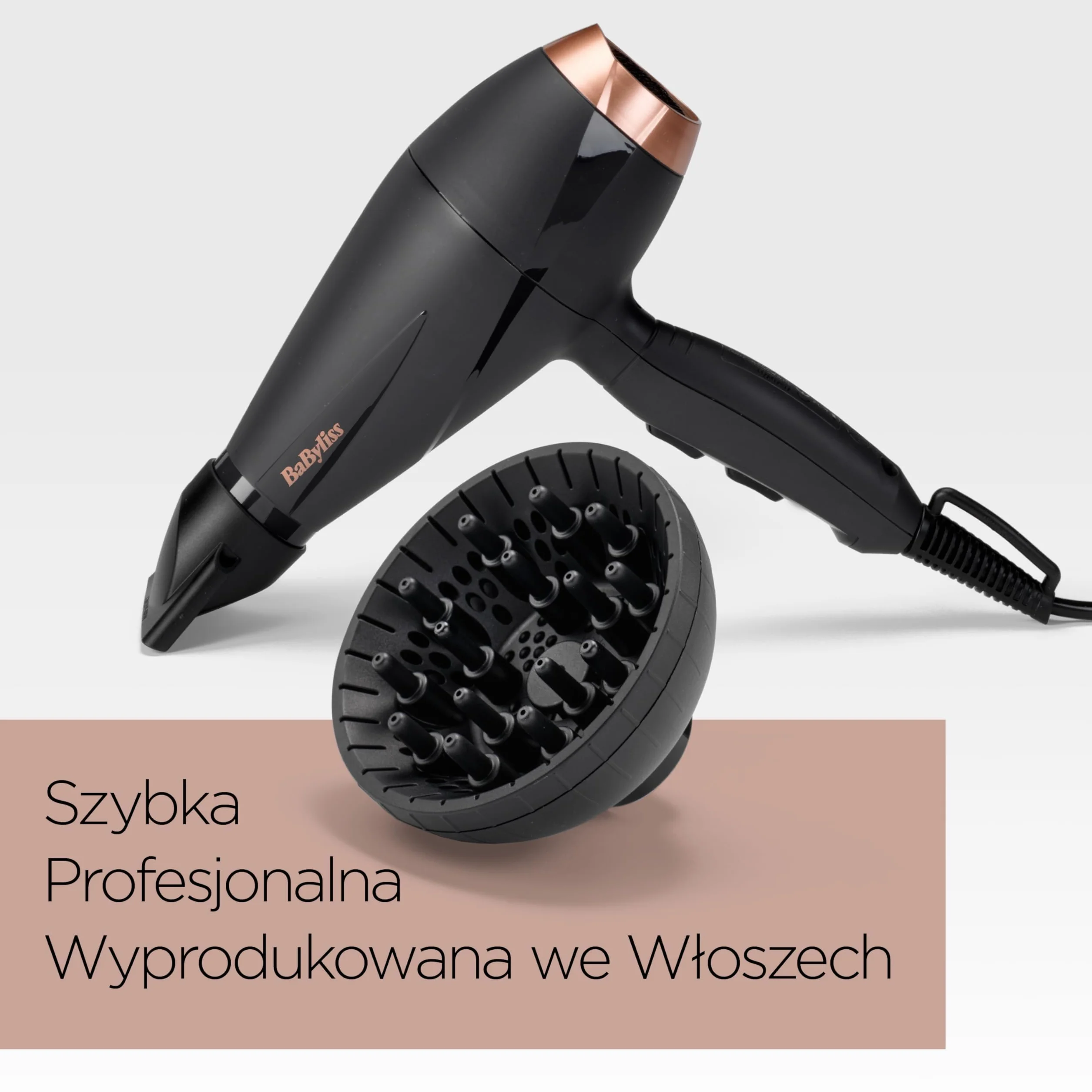 Suszarka BaByliss Smooth Pro - suszarka do włosów o mocy 2100 W, wyprodukowana we Włoszech, jonizacja zapobiegająca puszeniu się włosów, 3 ustawienia temperatury i 2 prędkości, kolor czarny, 6709DE