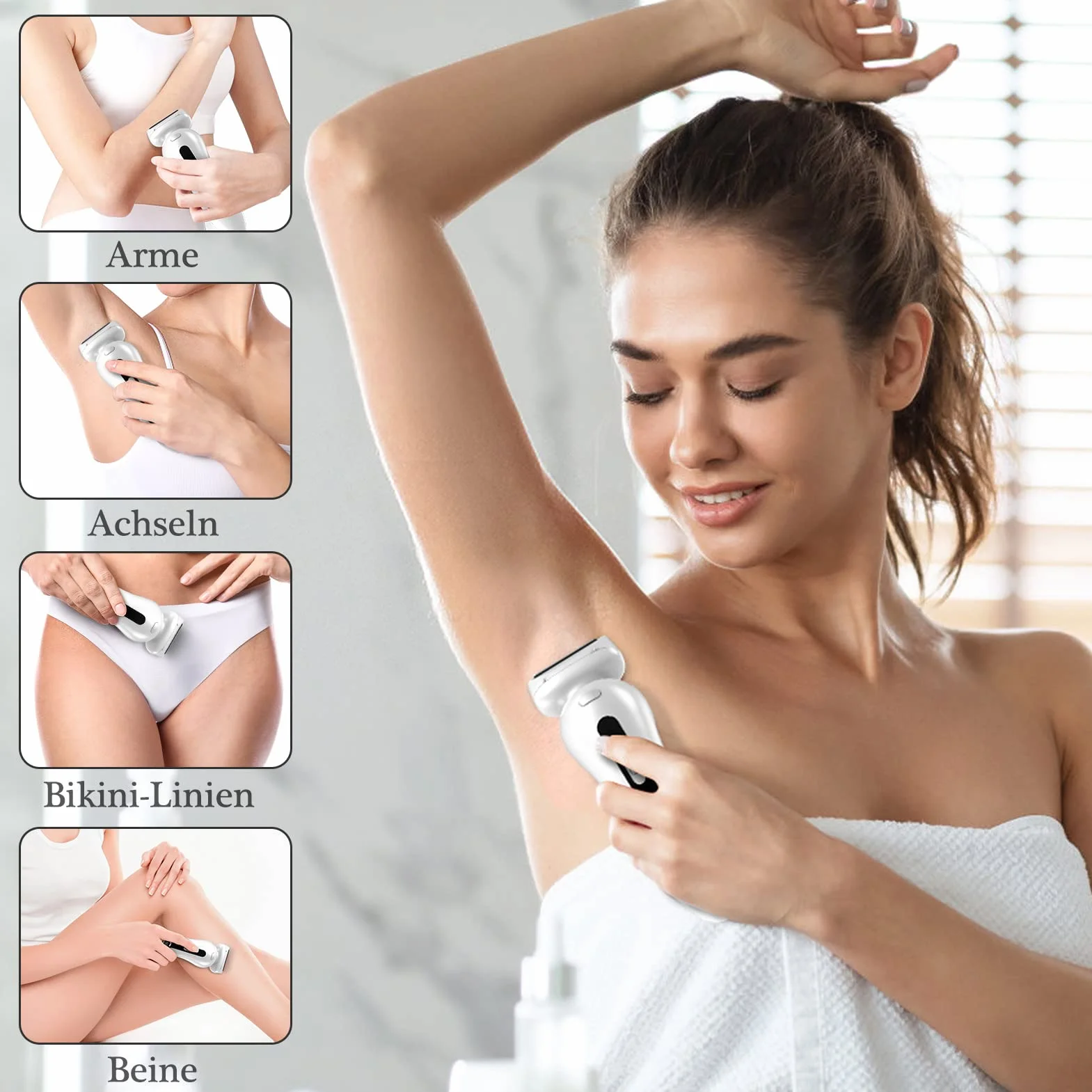 Ladyshaver elektryczna golarka damska z oświetleniem LED, elektryczna golarka damska, bezprzewodowa golarka na mokro i na sucho, do pach, nóg i strefy bikini, możliwość ponownego ładowania