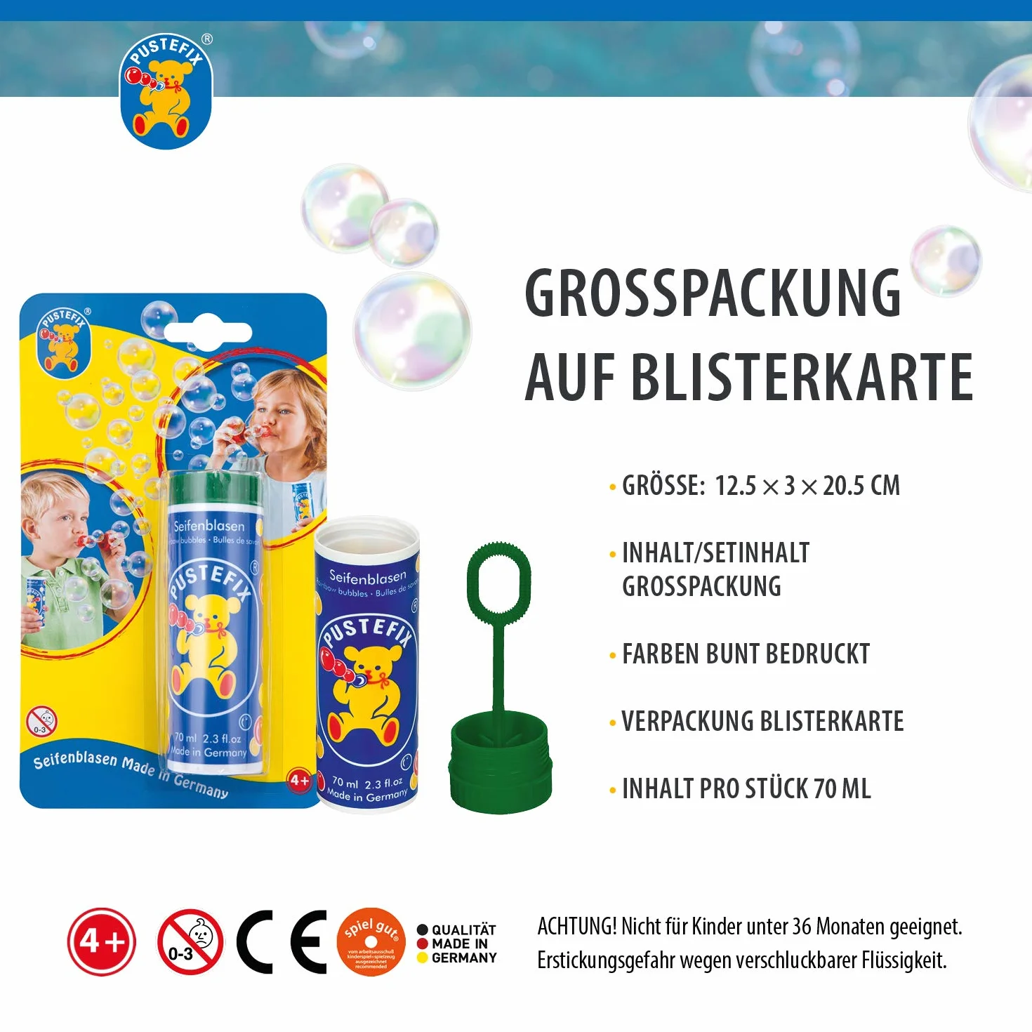 PUSTEFIX 420869360 bańki mydlane duże opakowanie 70 ml kolorowe bańki na wesele, urodziny dziecka, do urzędu stanu cywilnego, na wieczór panieński, duże bańki mydlane dla dzieci i dorosłych, 1 puszka
