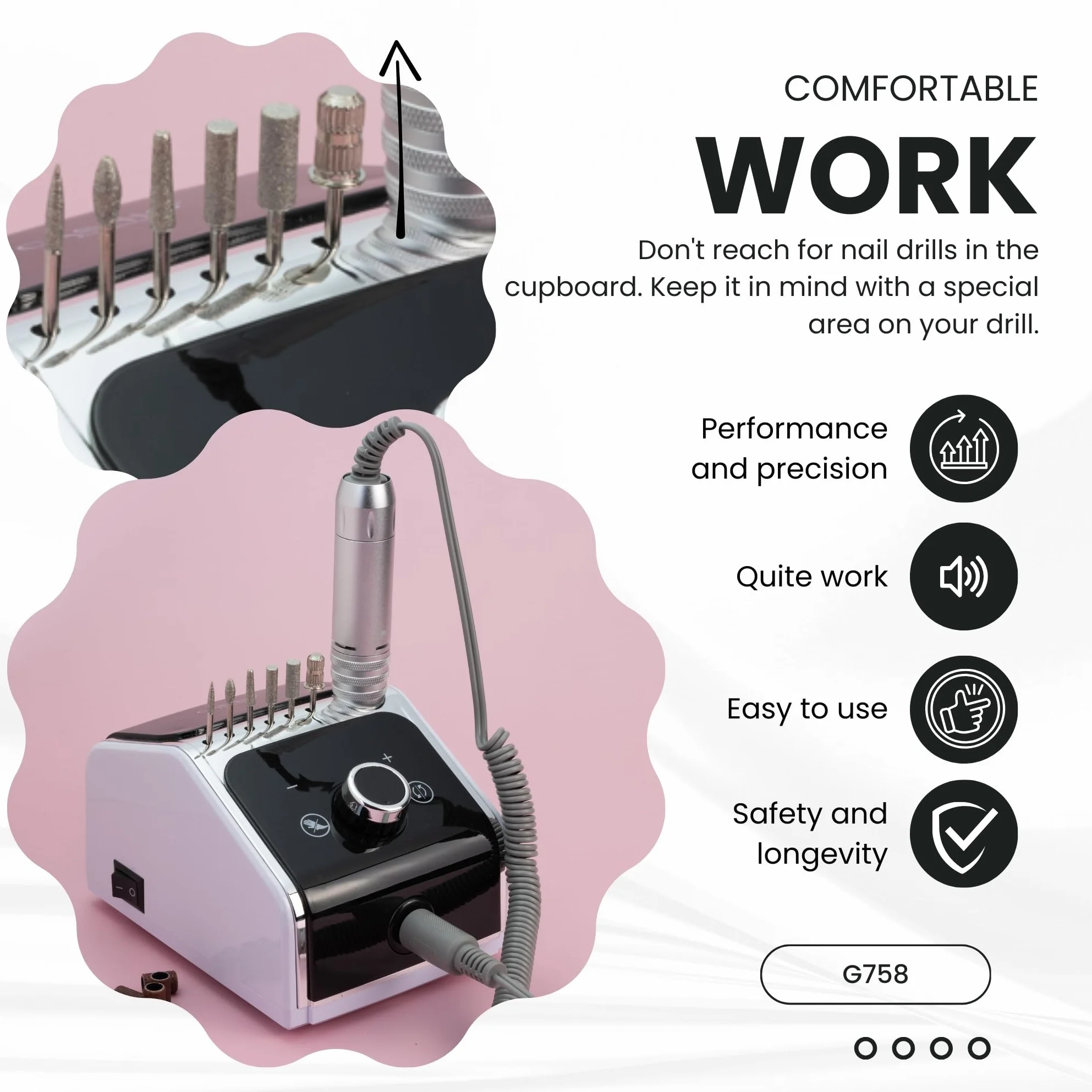 Frezarka do paznokci żelowych | Nail Drill 50 W | Elektryczny pilnik do paznokci | Zestaw do manicure i pedicure | Frezarka do paznokci z kablem | Frezarka do paznokci z pedałem nożnym |