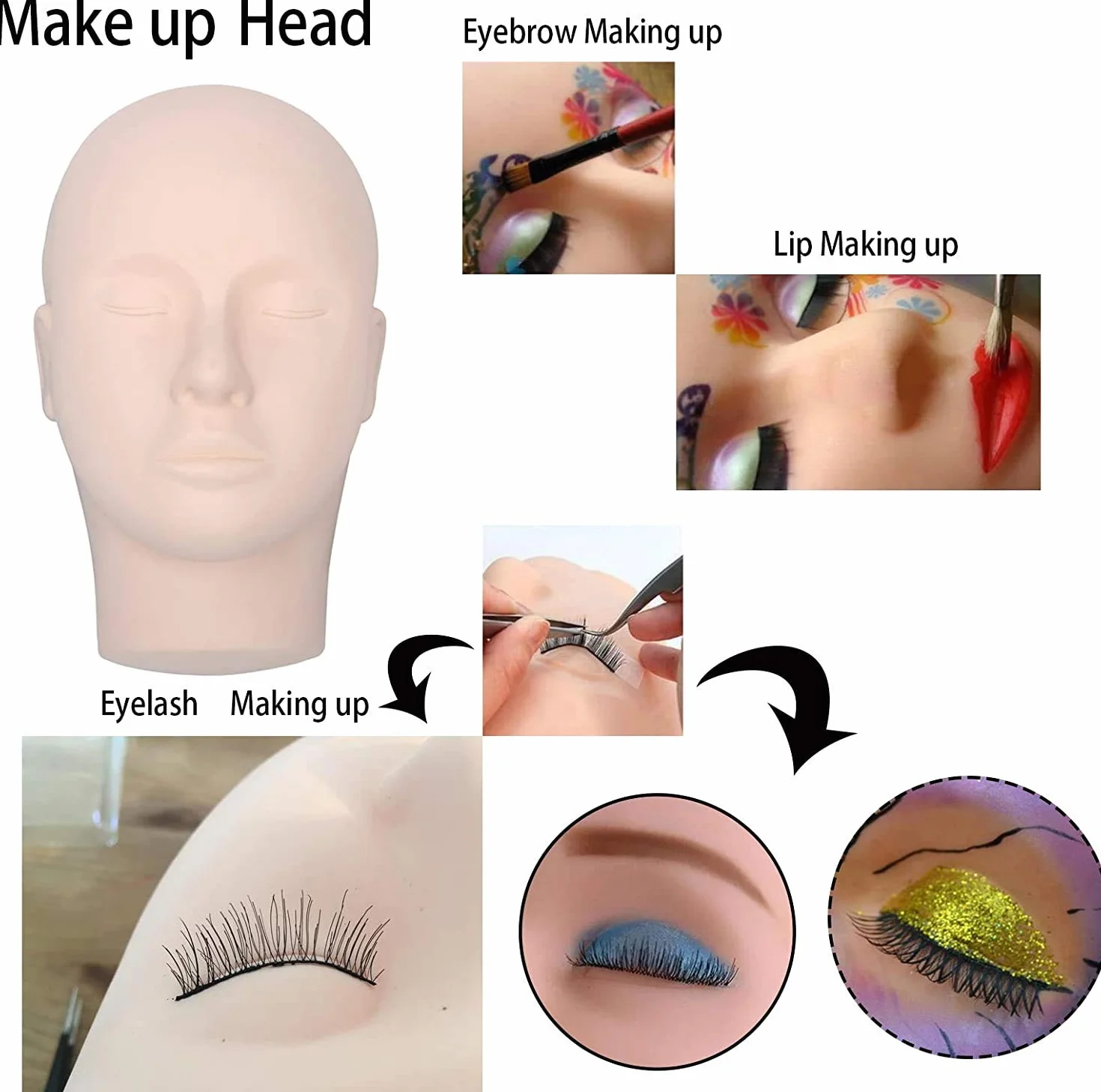 Treningowy manekin wystawowy do ćwiczenia makijażu, płaska głowa, sztuczne rzęsy, przedłużenie rzęs, tatuaż na wargi, model do ćwiczeń, manekin wystawowy, głowa lalki
