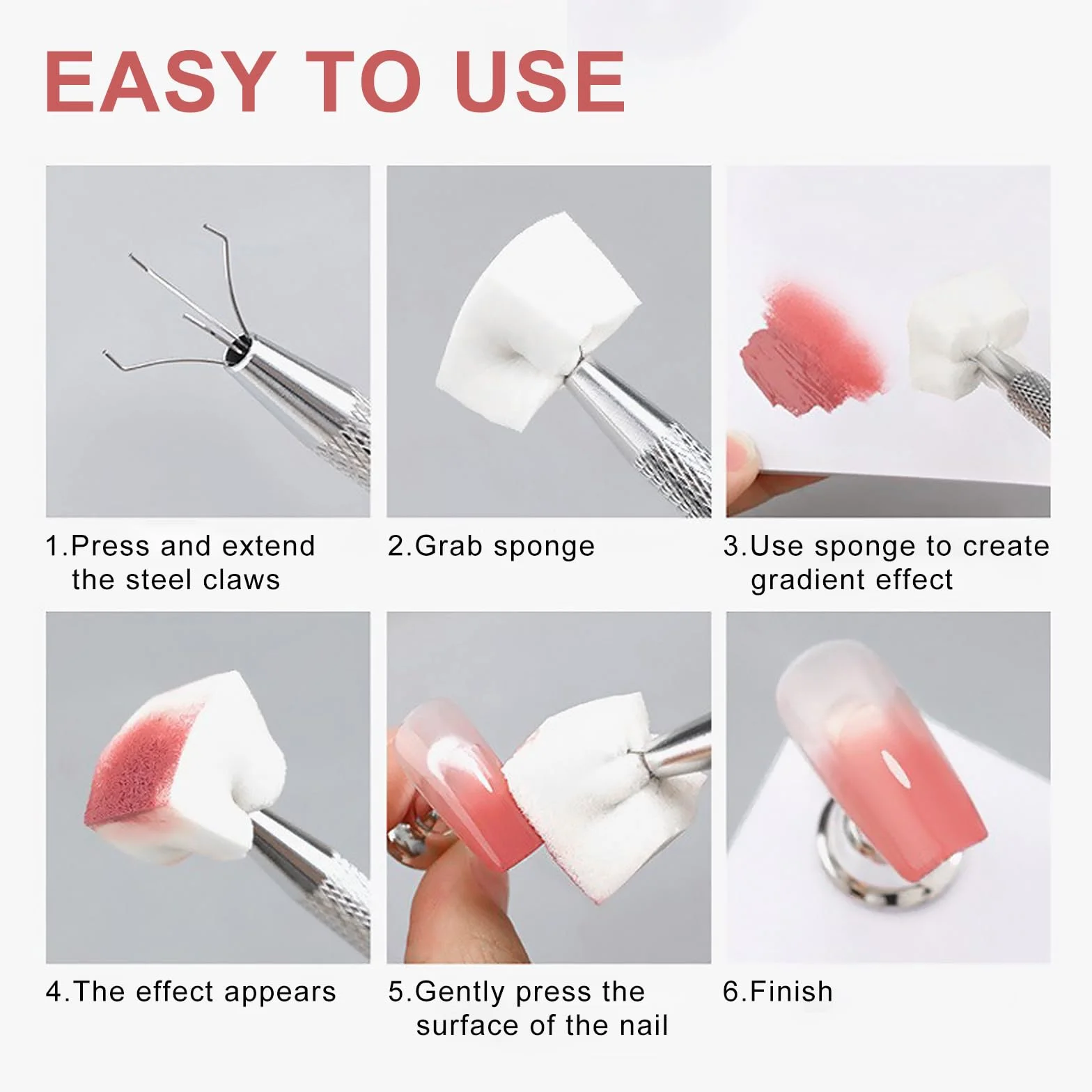 Qufiiry 200 sztuk Nail Art Schwämme mit Metallgreifer, Schwammpinsel, Maniküre Zubehör