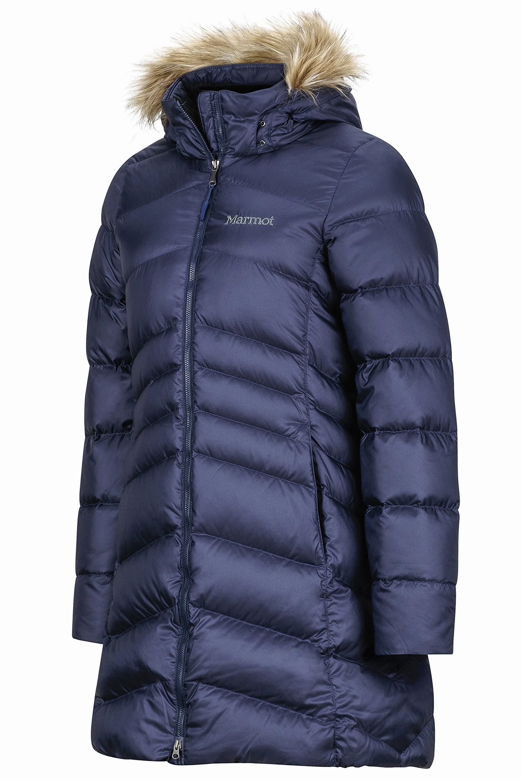 Marmot Kobiety Wm's Montreal Coat F22, Lekka kurtka puchowa, sprężystość puchu 700 FP, ciepła parka, stylowy płaszcz zimowy, wodoodporny, wiatroszczelny, Midnight Navy, M