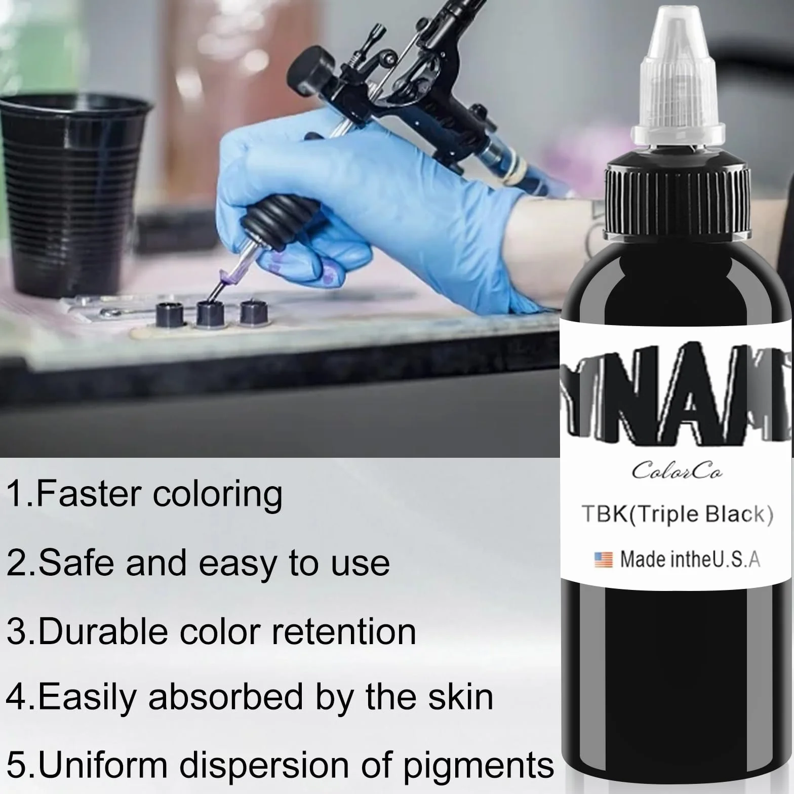 UMIKAkitchen 2 butelki czystego czarnego tuszu – tusz do tatuażu, tusz do tatuażu True Black do ludzkich tatuaży lub skóry eksperymentalnej (30 ml)