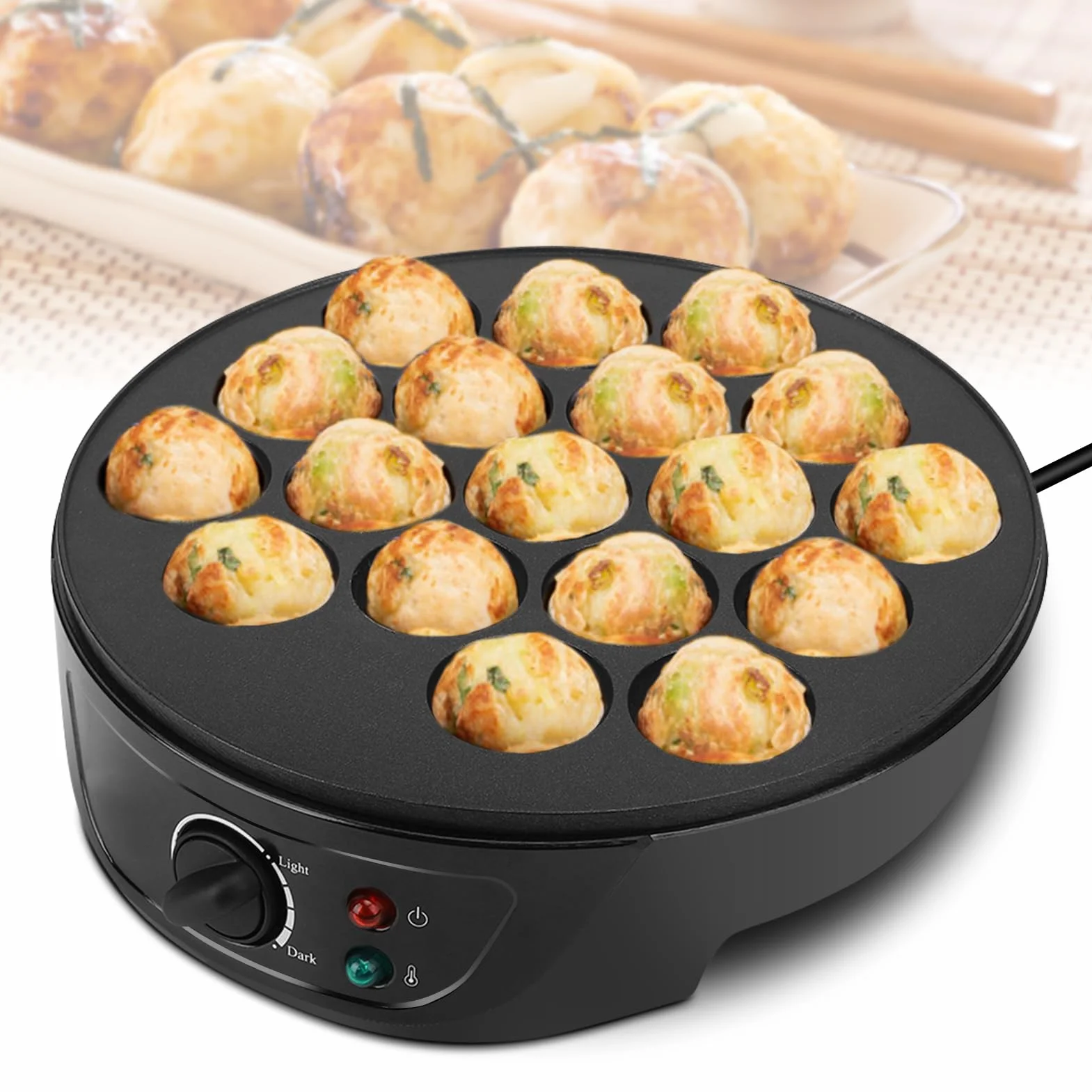 Takoyaki Maszynka elektryczna, żeliwna maszyna do ciastek z 18 otworami, do produkcji japońskich takoyaki