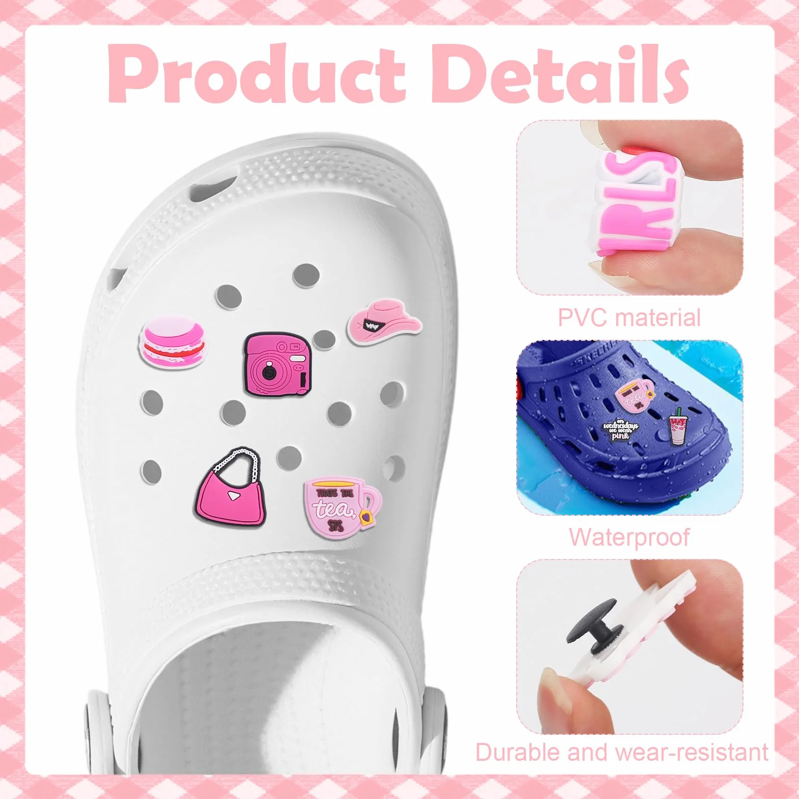 Charms do butów Crocs, przypinka dla dzieci, dziewcząt, kobiet, z kreskówki, biżuteria do butów, przypinki, różowe, akcesoria do butów, naklejki, cute "zrób to sam", zawieszki do akcesoriów