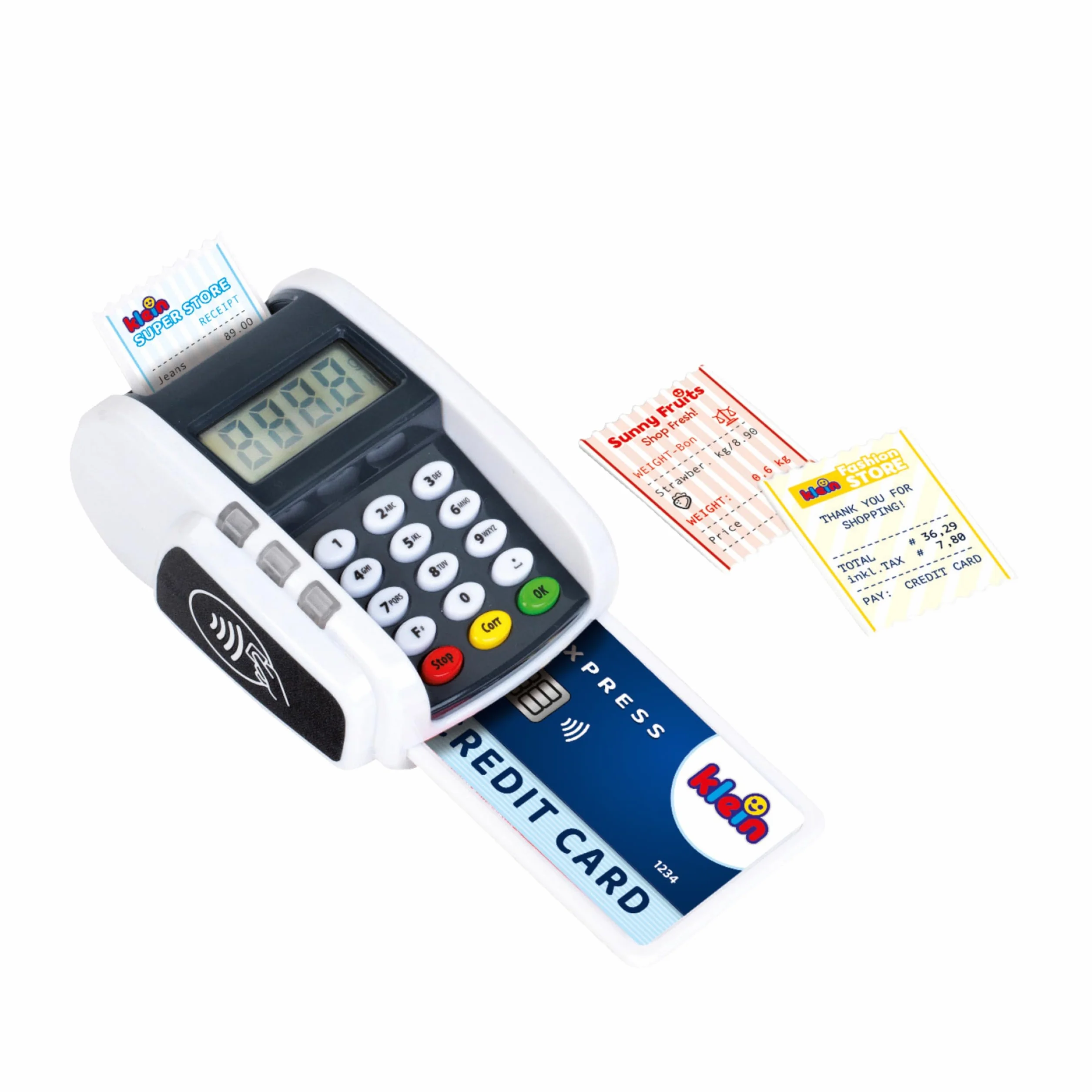 Theo Klein 9360 Terminal płatniczy wydzielający światło i dźwięk I Dodatek do zabawkowych kas sklepowych I Z funkcją płatności zbliżeniowej I Dla dzieci od 3 lat