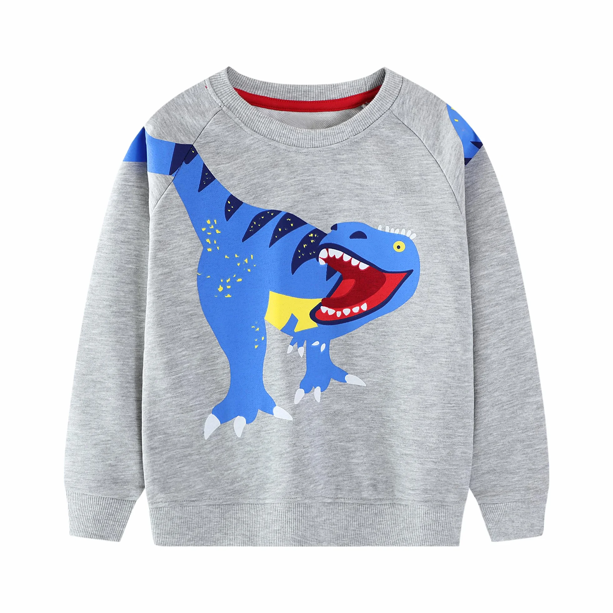 Bluza dla dzieci dinozaur okrągły dekolt z długim rękawem bawełna chłopcy sweter top modny sportowy sweter chłopcy bluza bez kaptura dzieci sweter 2-7 lat