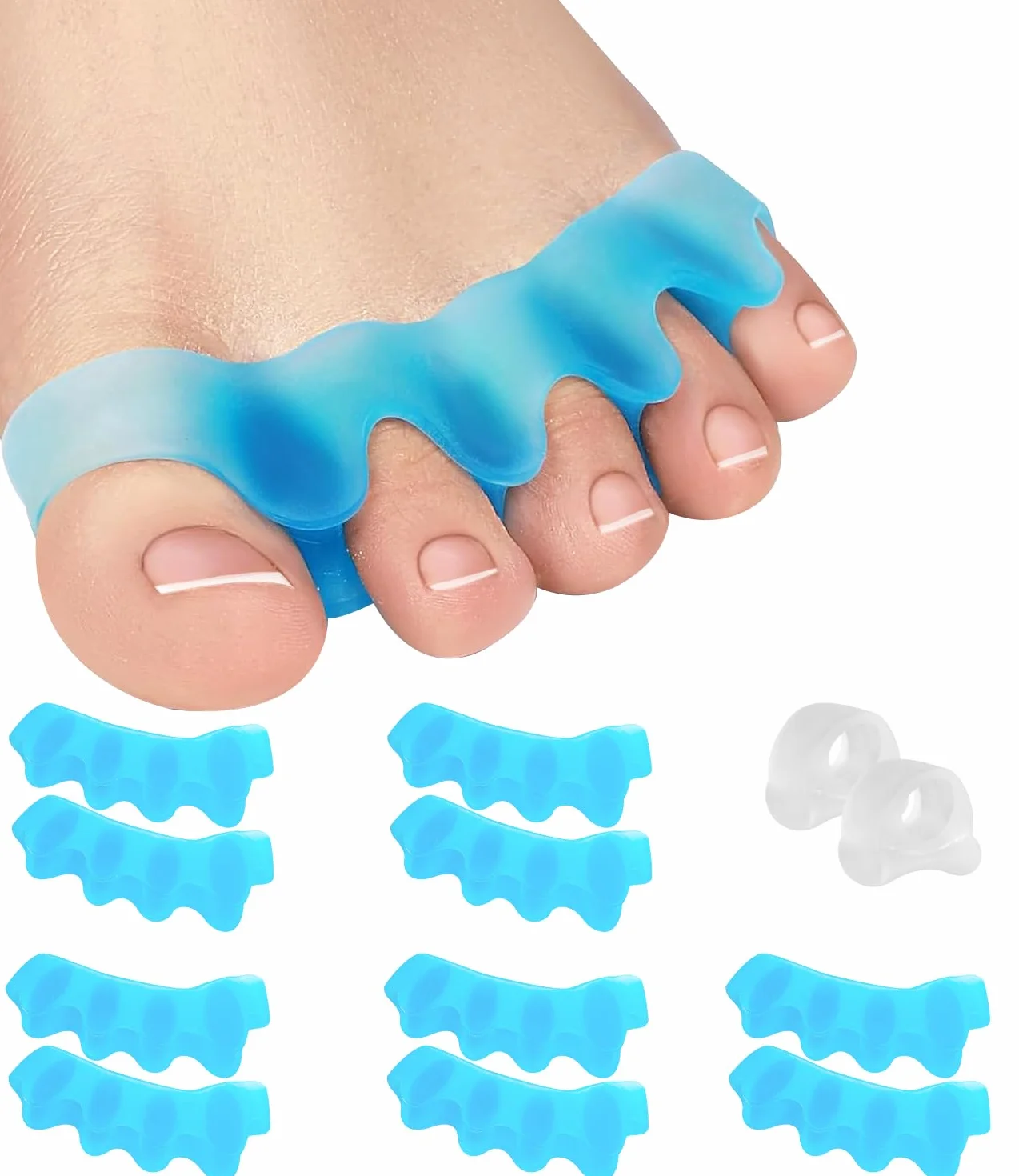 Huifoo 6 sztuk separatorów palców z silikonu, separator palców z silikonu dla prawidłowego hallux valgus, separator palców do pedicure hallux valgus, uniwersalny rozmiar dla kobiet i mężczyzn