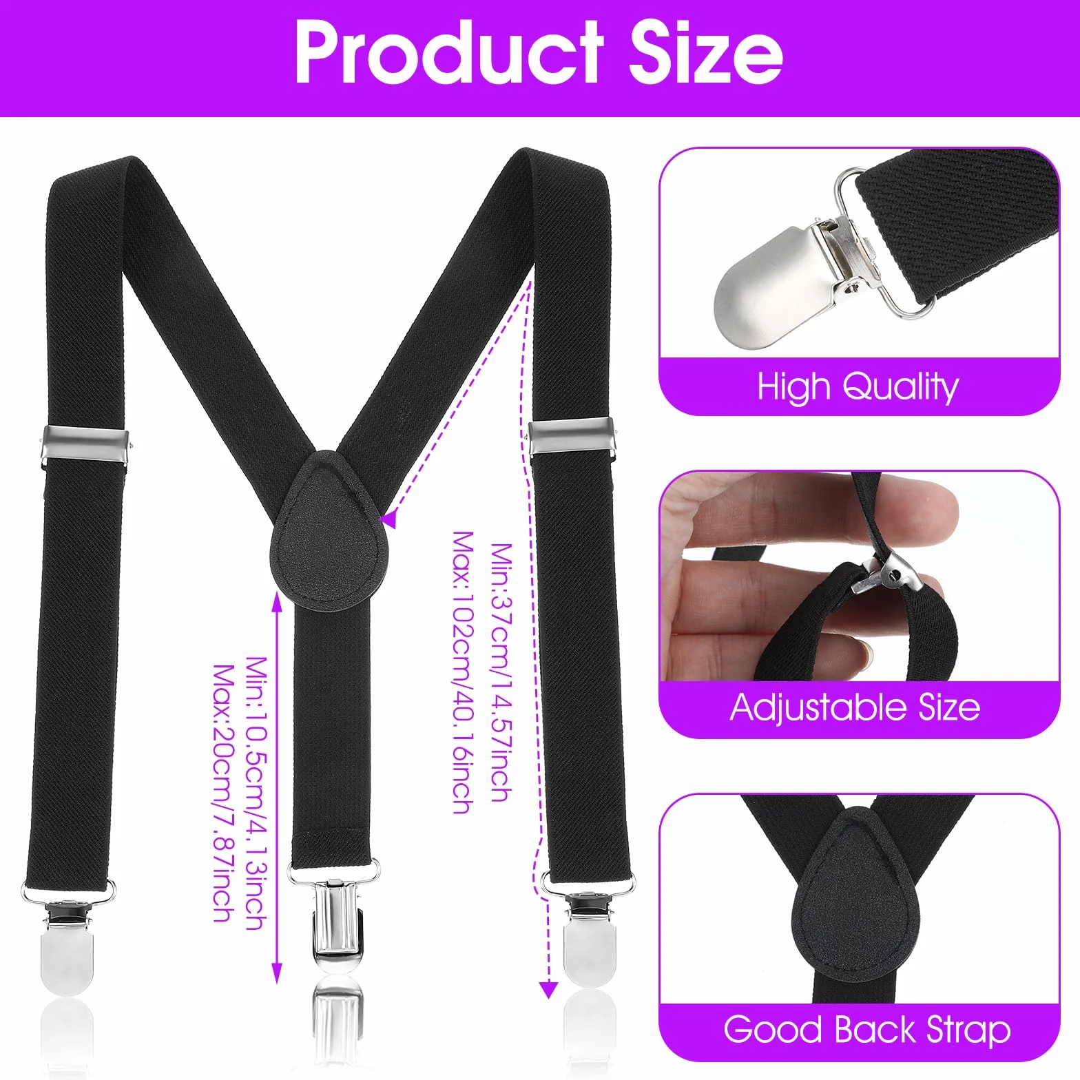 Mabor Szelki chłopięce i dziewczęce, elastyczna konstrukcja z tyłu w kształcie litery Y, regulowany rozmiar, czarny, jeden rozmiar (regulowany do 89 cm), metalowe klipsy, unisex, chłopiec, 1 szt