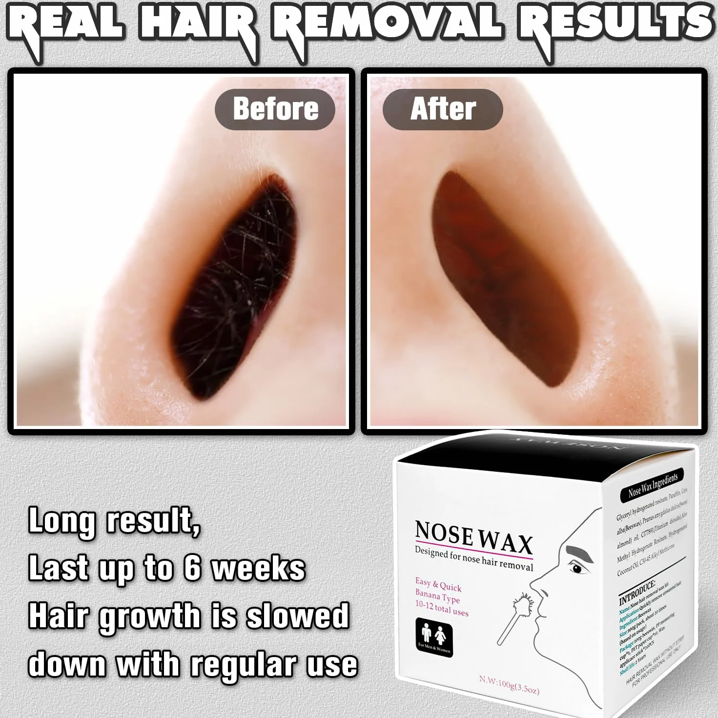 Nose Wax Kit zestaw do usuwania włosów z nosa dla mężczyzn i kobiet, 100 g, wosk do włosów w nosie, 20 bezpiecznych aplikatorów, 10 pojemników i 10 szablonów do wąsów, bezpieczny, prosty, szybki