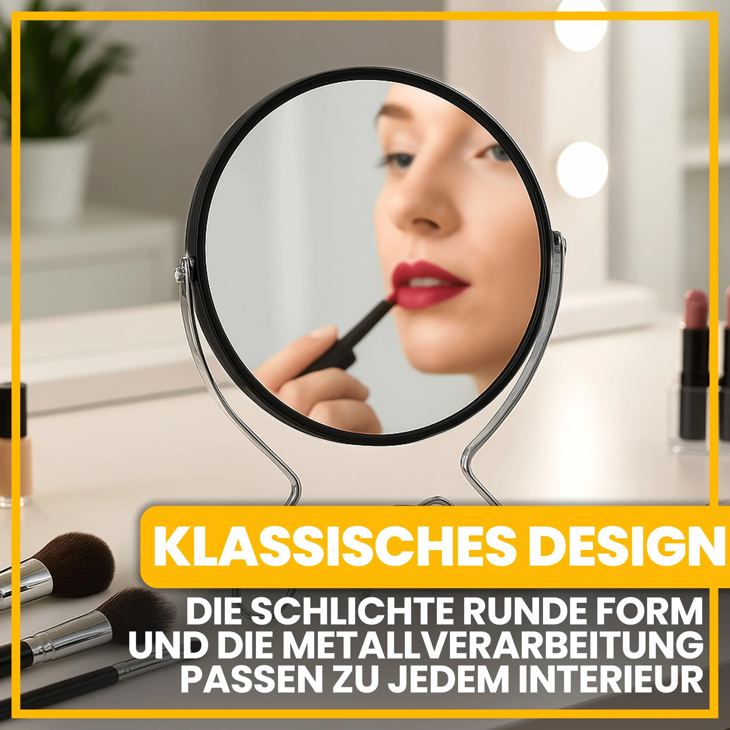 Retoo Dwustronne lusterko kosmetyczne z powiększeniem 1x i 2x, chromowane, obracane 360°, lustro stołowe do makijażu